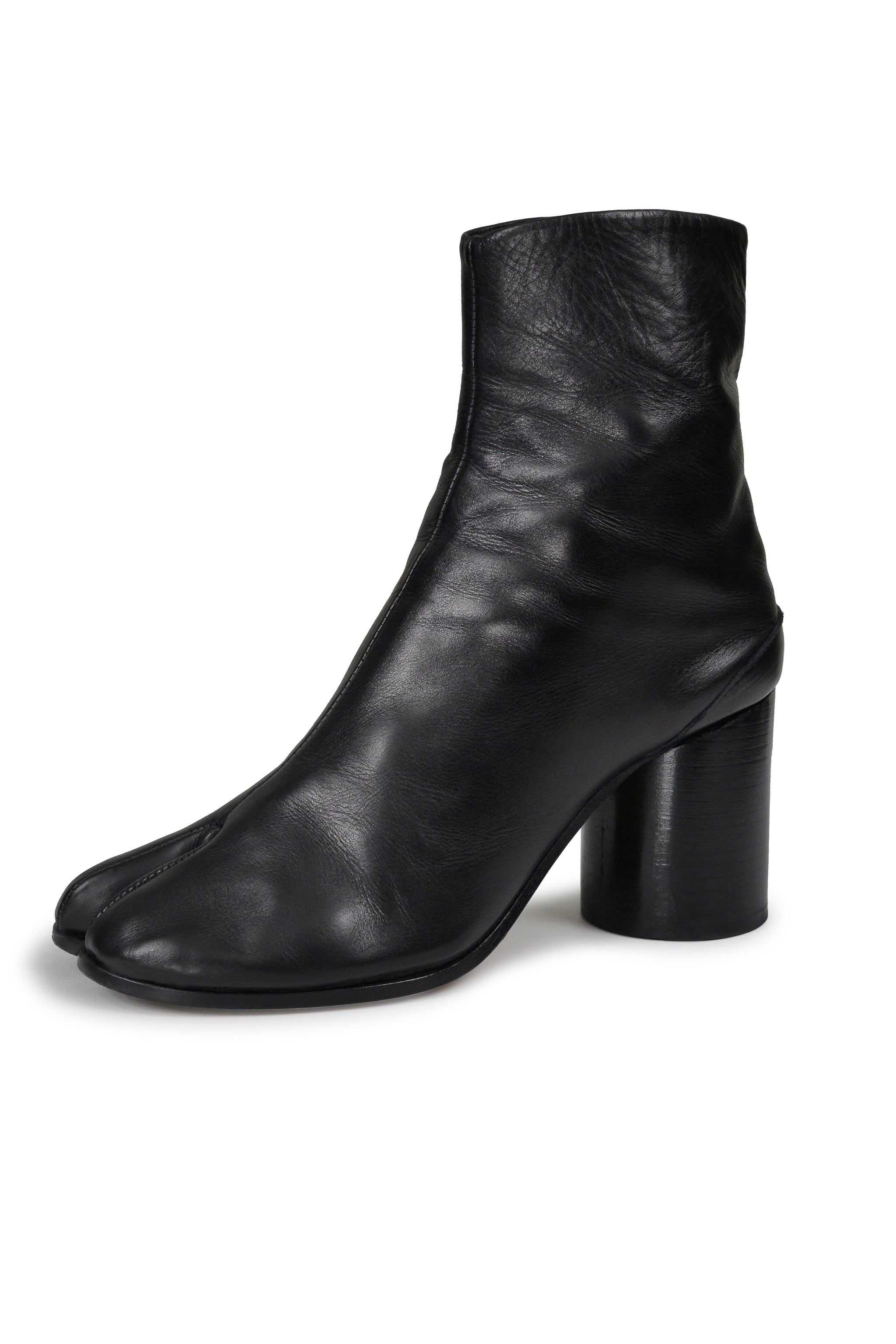MAISON MARTIN MARGIELA BLACK LEATHER TABI BOOTS WITH HIGH HEELS 2000