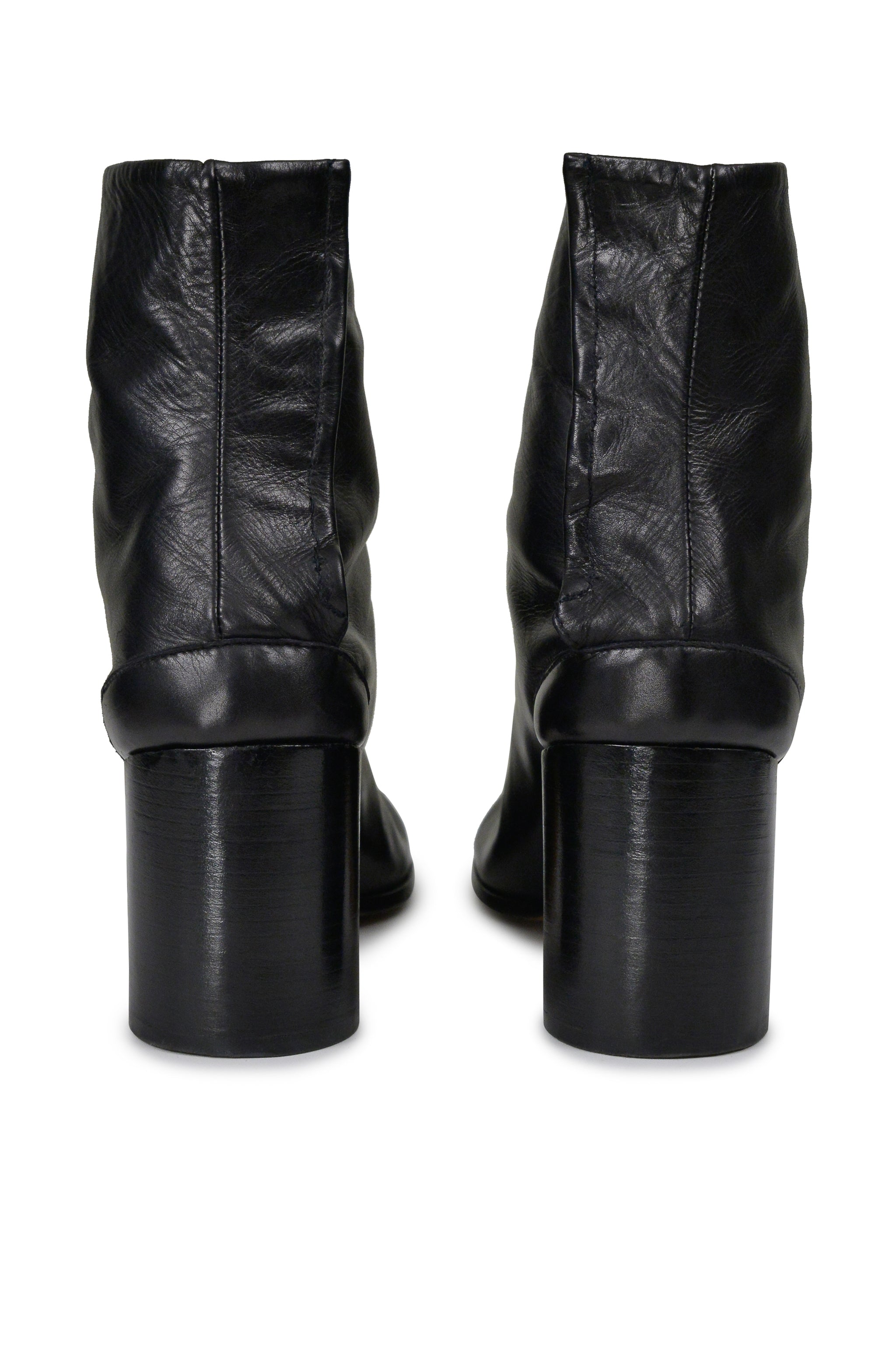 MAISON MARTIN MARGIELA BLACK LEATHER TABI BOOTS WITH HIGH HEELS 2000