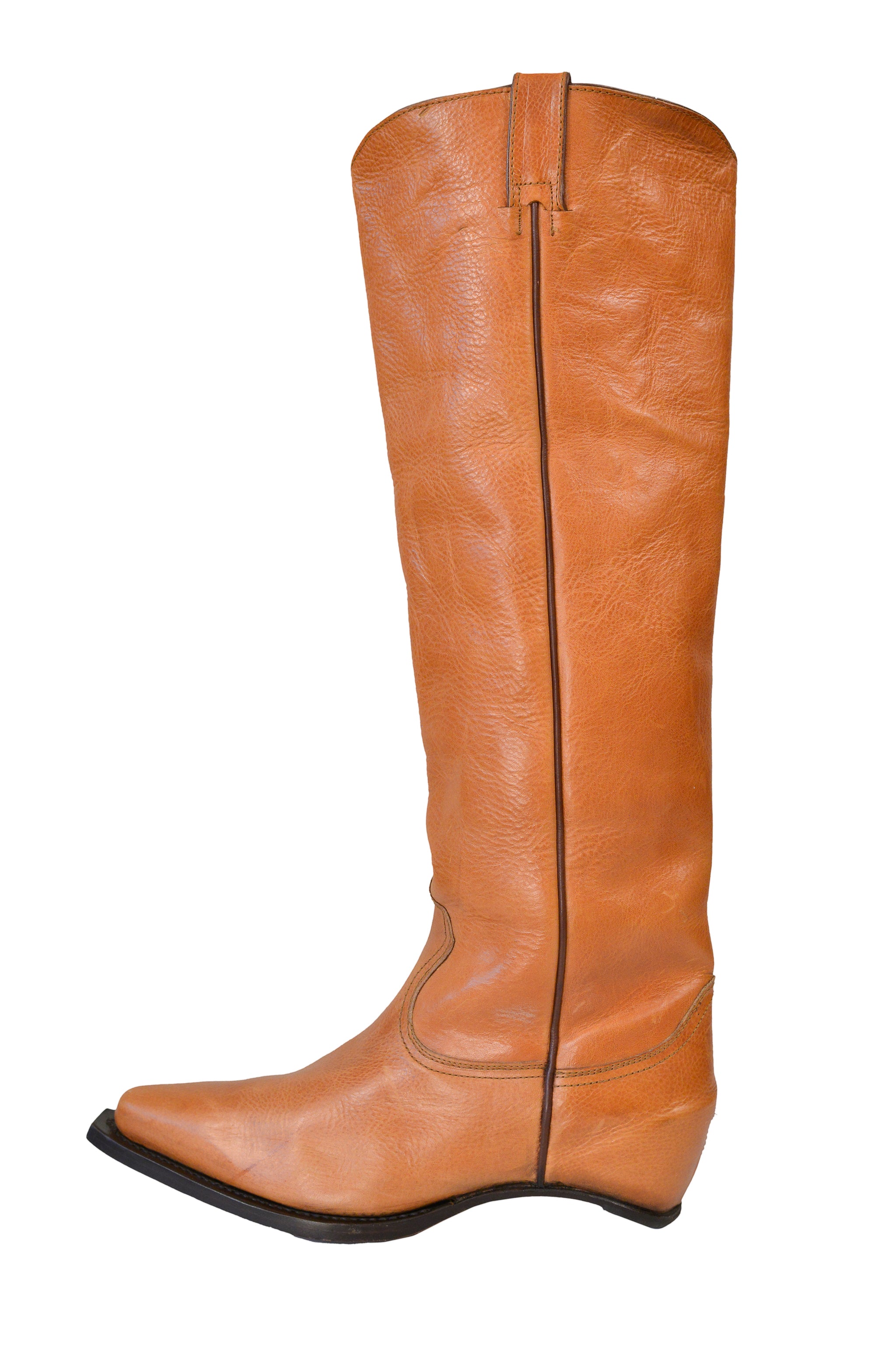 MAISON MARTIN MARGIELA BROWN LEATHER HEELLESS COWBOY BOOTS SS 2000