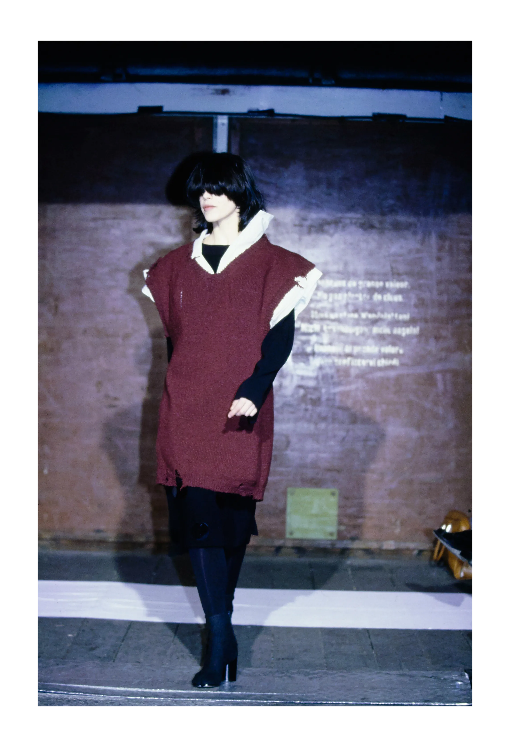 MAISON MARTIN MARGIELA BURGUNDY RED OVERSIZED DECONSTRUCTED SWEATER AW 2000