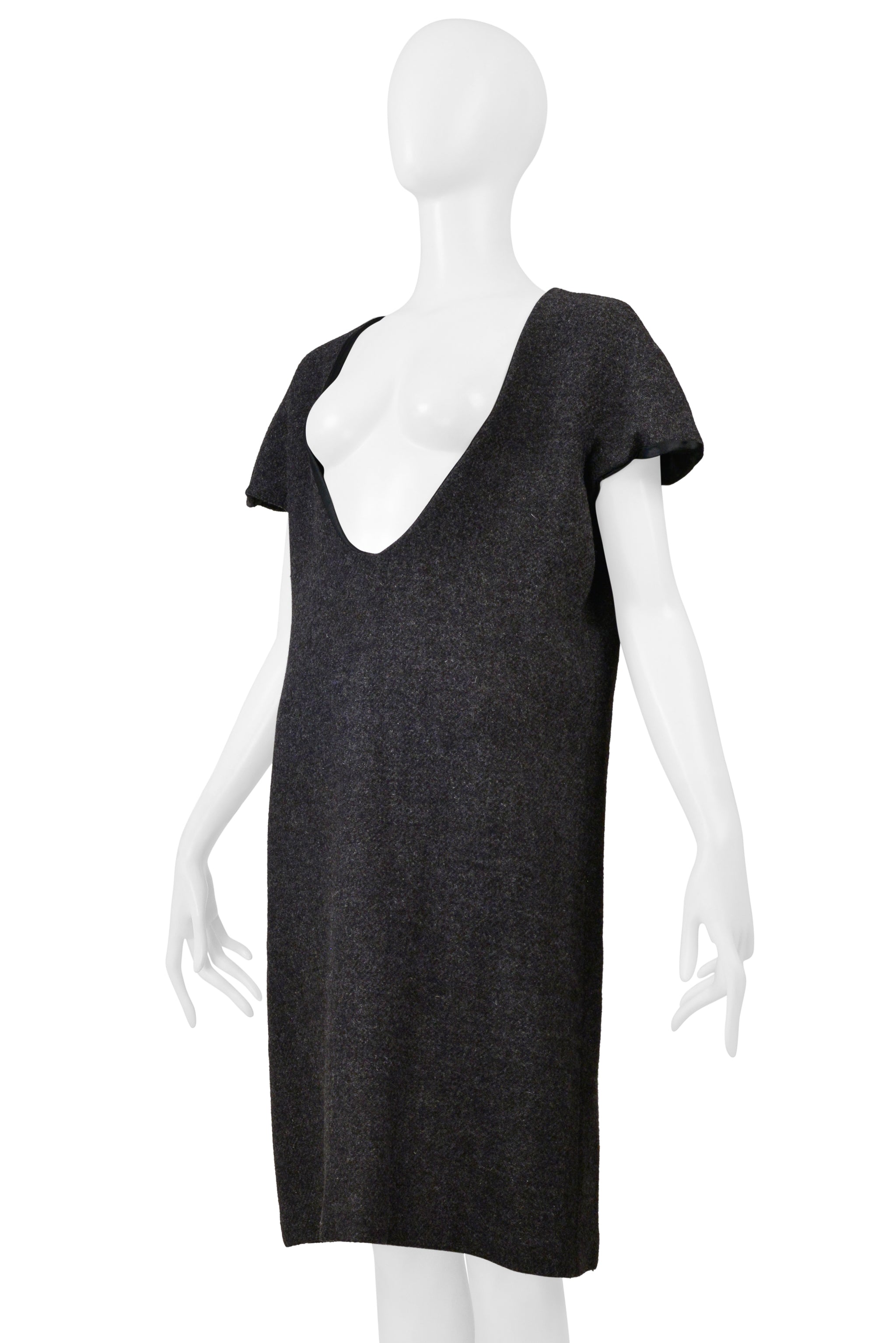 MAISON MARTIN MARGIELA GRAY WOOL DRESS WITH WIDE NECKLINE 1996