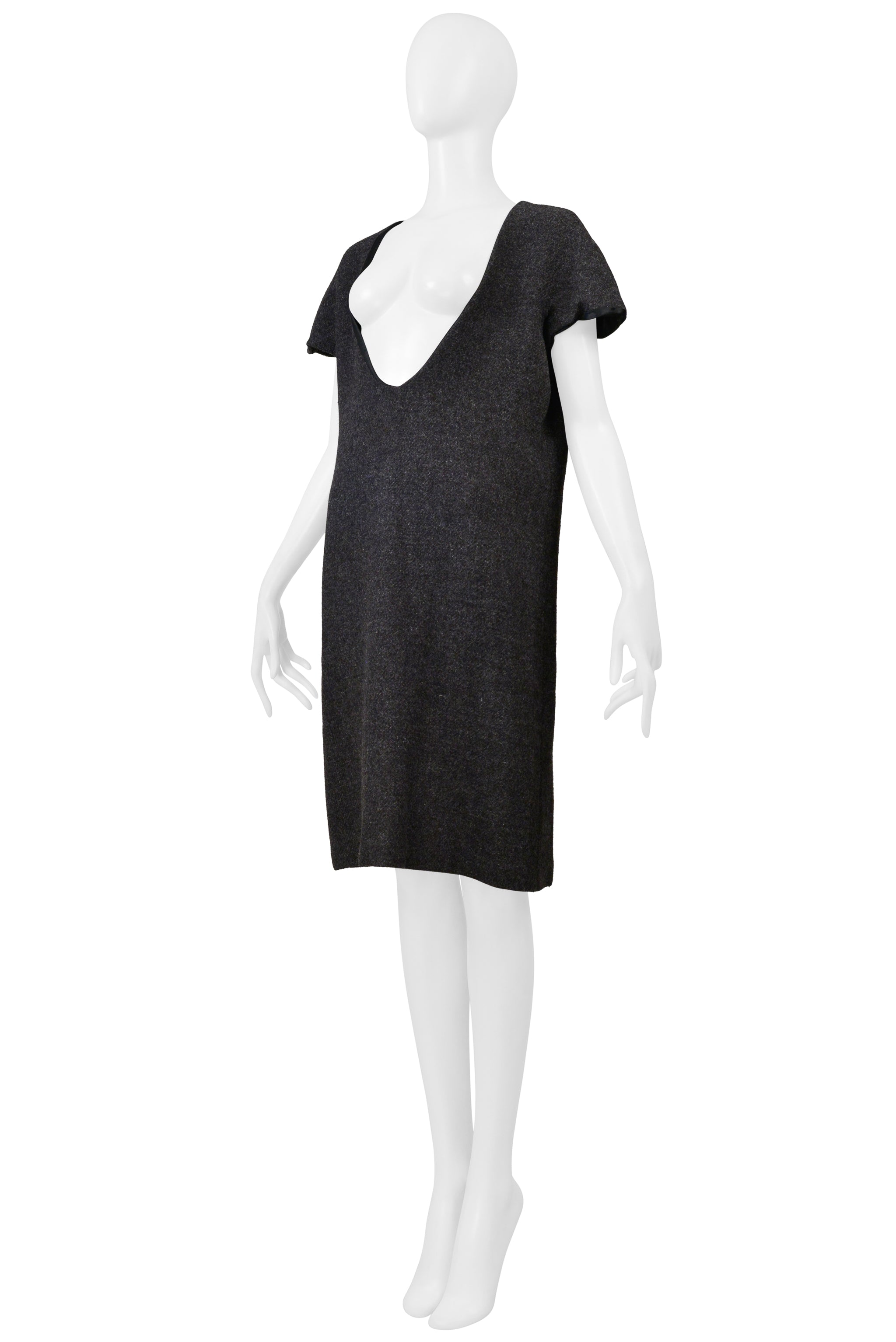 MAISON MARTIN MARGIELA GRAY WOOL DRESS WITH WIDE NECKLINE 1996
