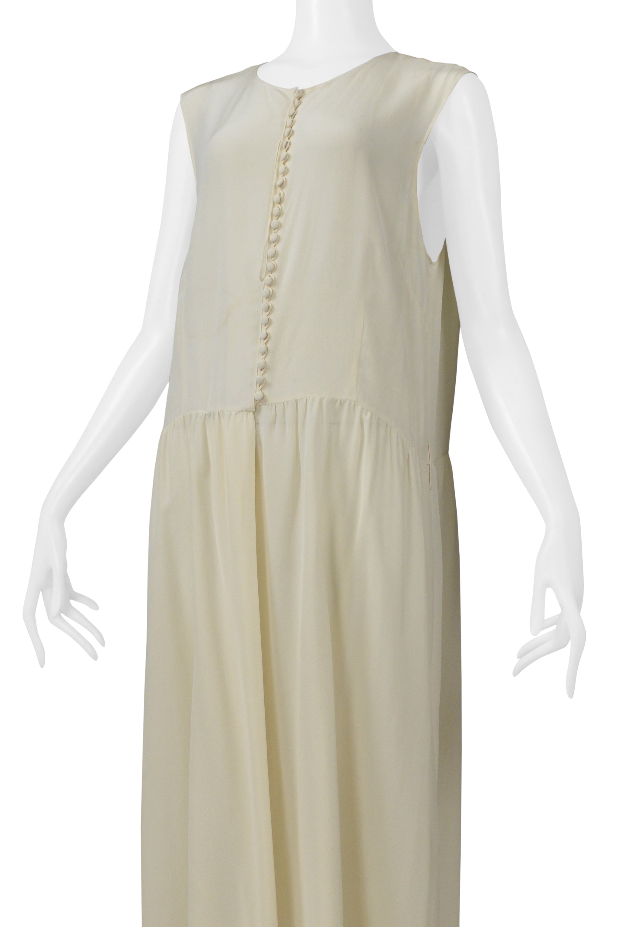 MAISON MARTIN MARGIELA OVER SIZED OFF WHITE CREPE DRESS WITH BUTTON FRONT CIR. SS 2000