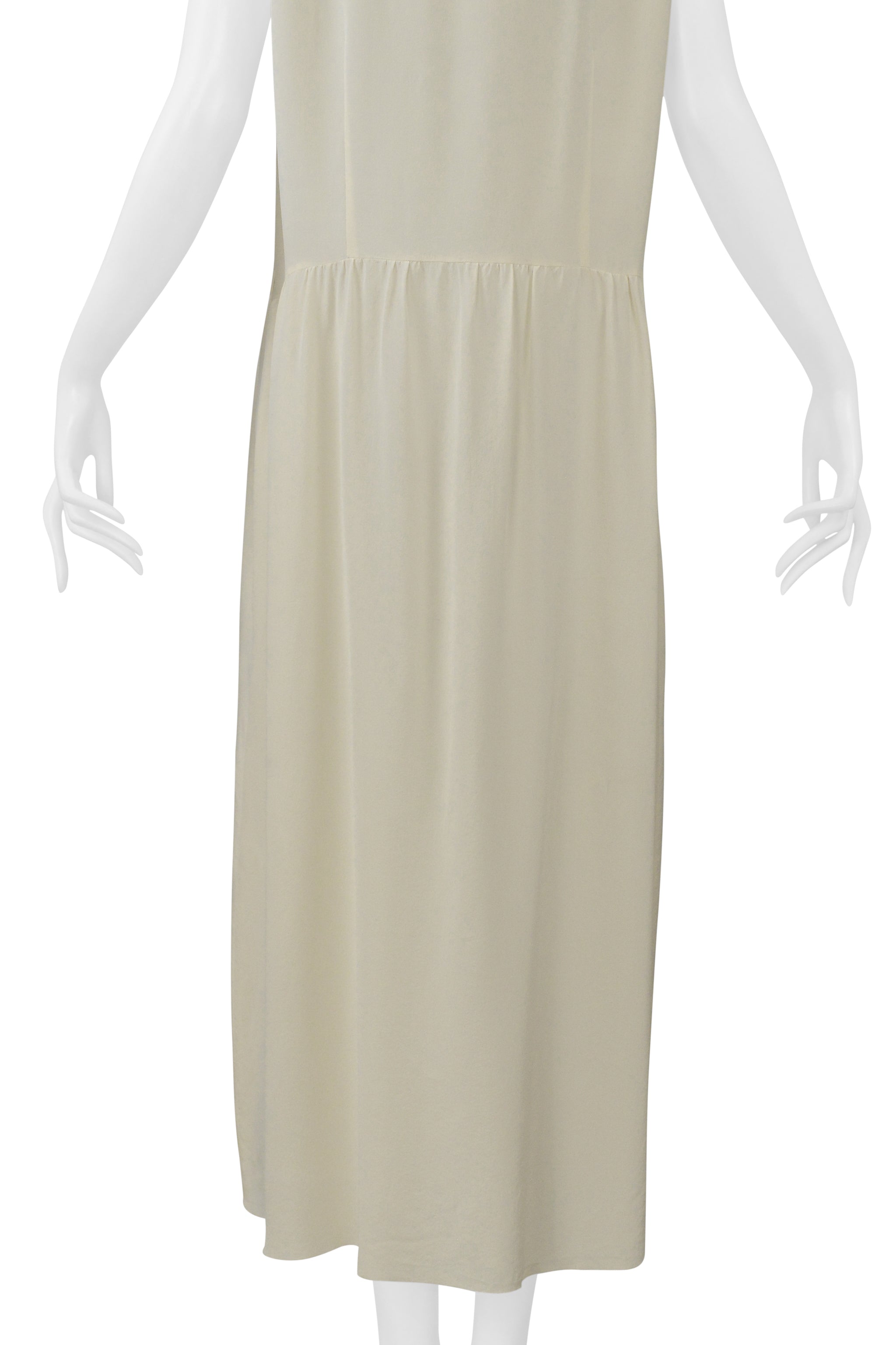 MAISON MARTIN MARGIELA OVER SIZED OFF WHITE CREPE DRESS WITH BUTTON FRONT CIR. SS 2000