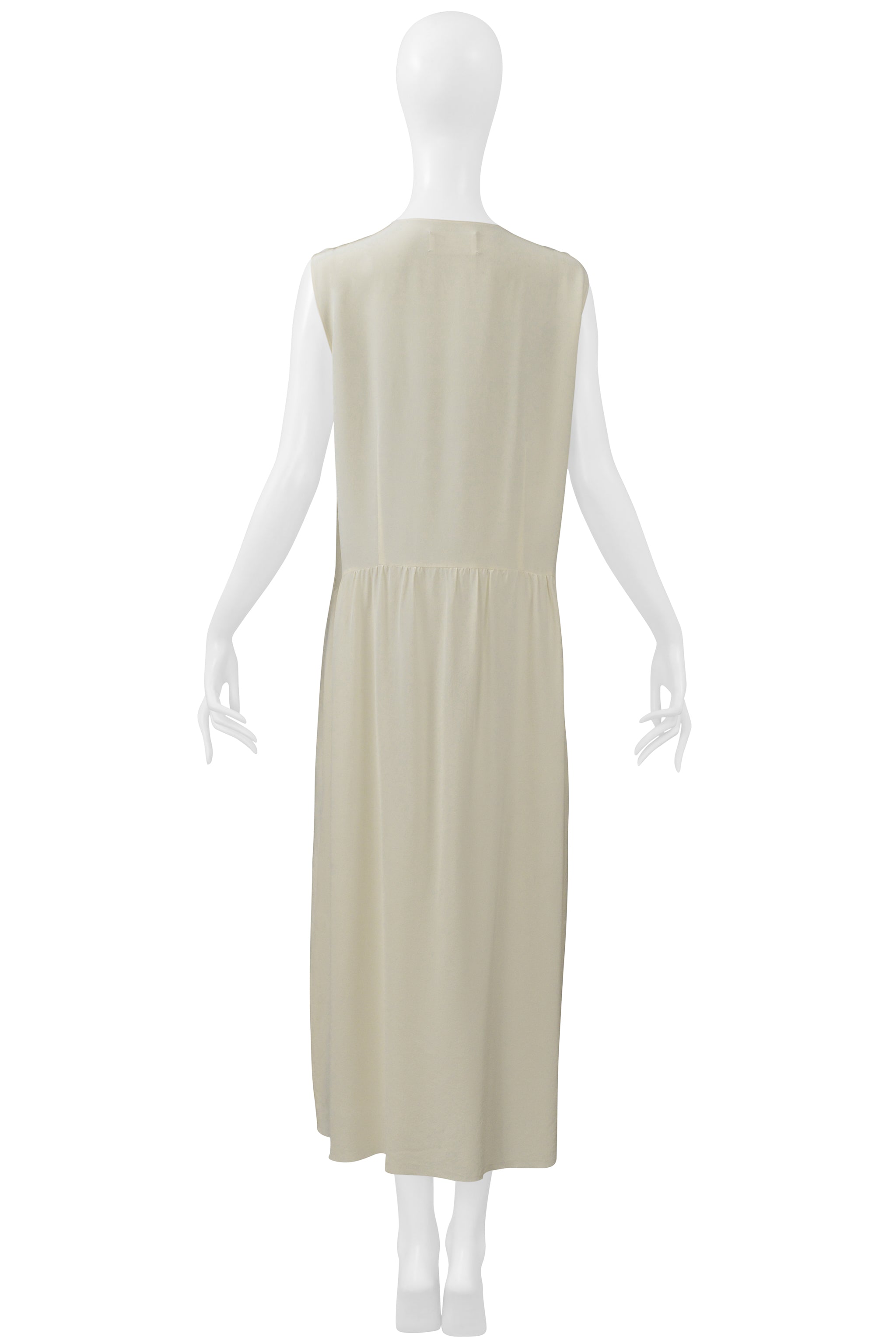 MAISON MARTIN MARGIELA OVER SIZED OFF WHITE CREPE DRESS WITH BUTTON FRONT CIR. SS 2000