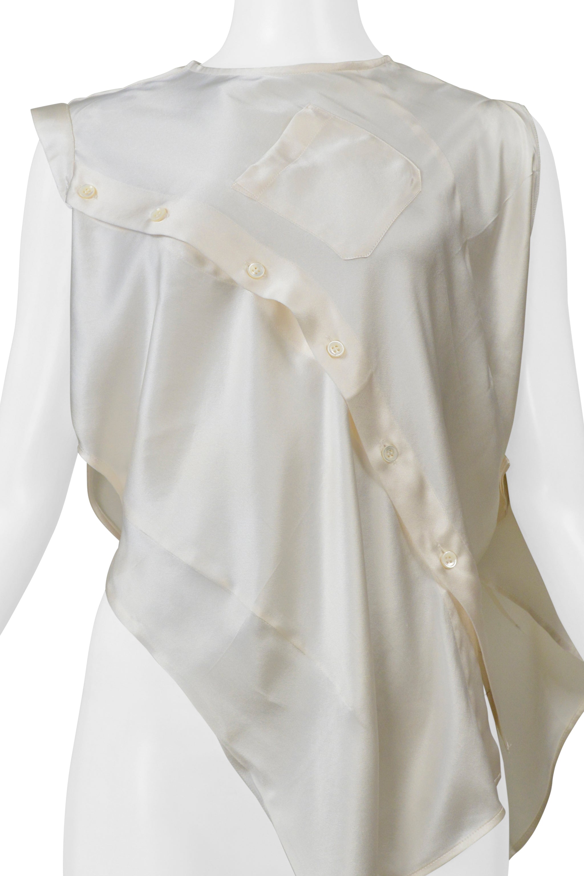 MAISON MARTIN MARGIELA OFF WHITE SILK SLEEVELESS BLOUSE WITH OPEN SIDES 2005
