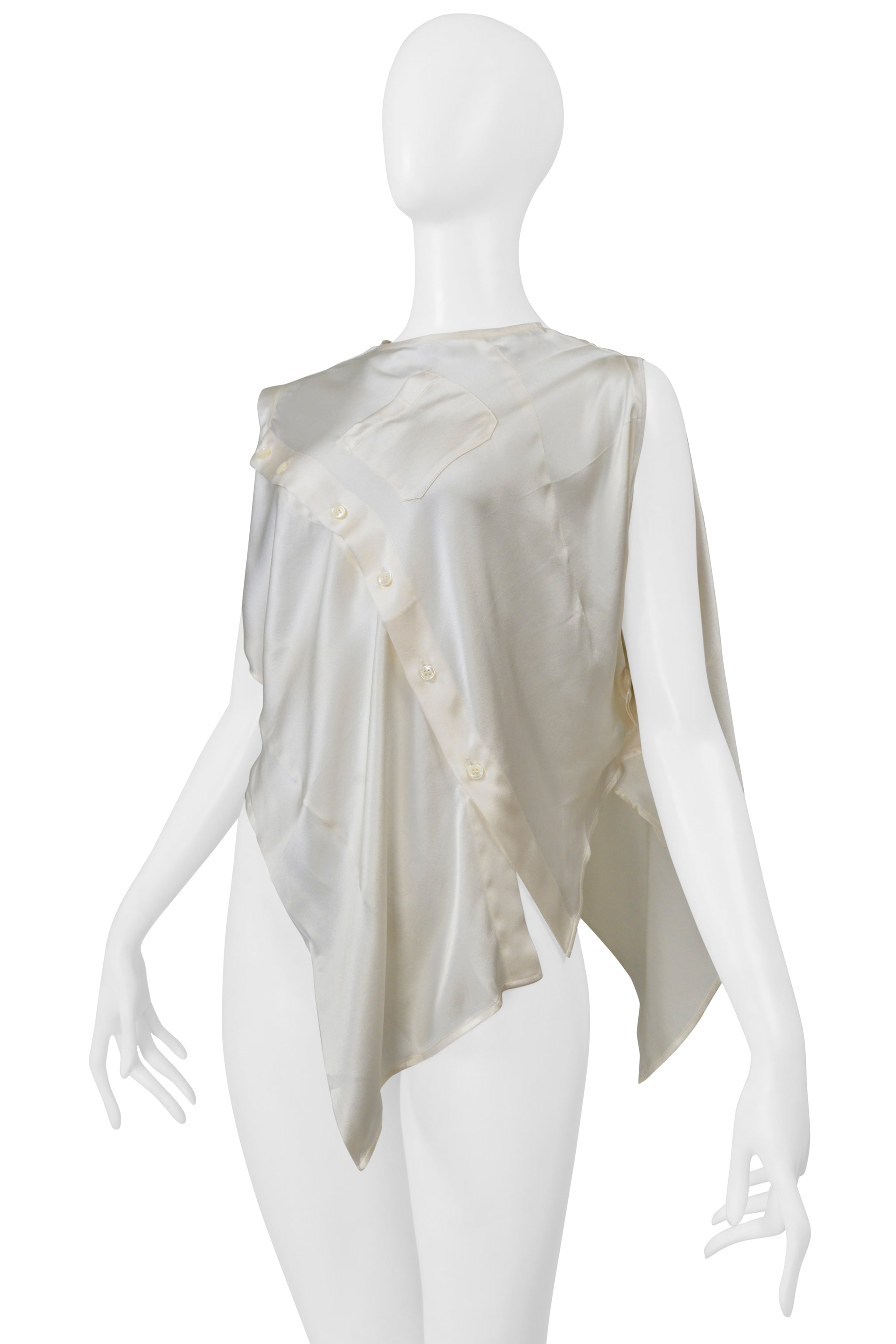 MAISON MARTIN MARGIELA OFF WHITE SILK SLEEVELESS BLOUSE WITH OPEN SIDES 2005