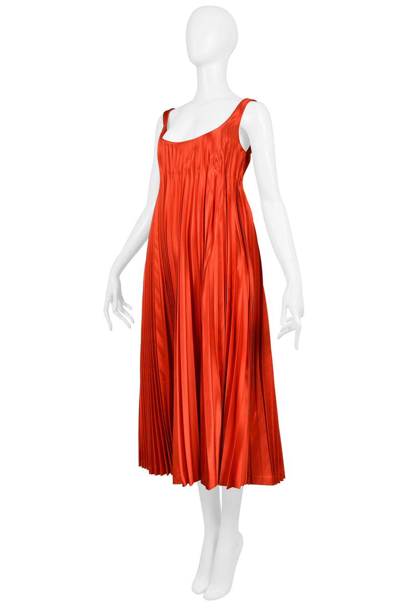 ALEXANDER MCQUEEN RED SATIN PLEATED COCKTAIL DRESS 2003