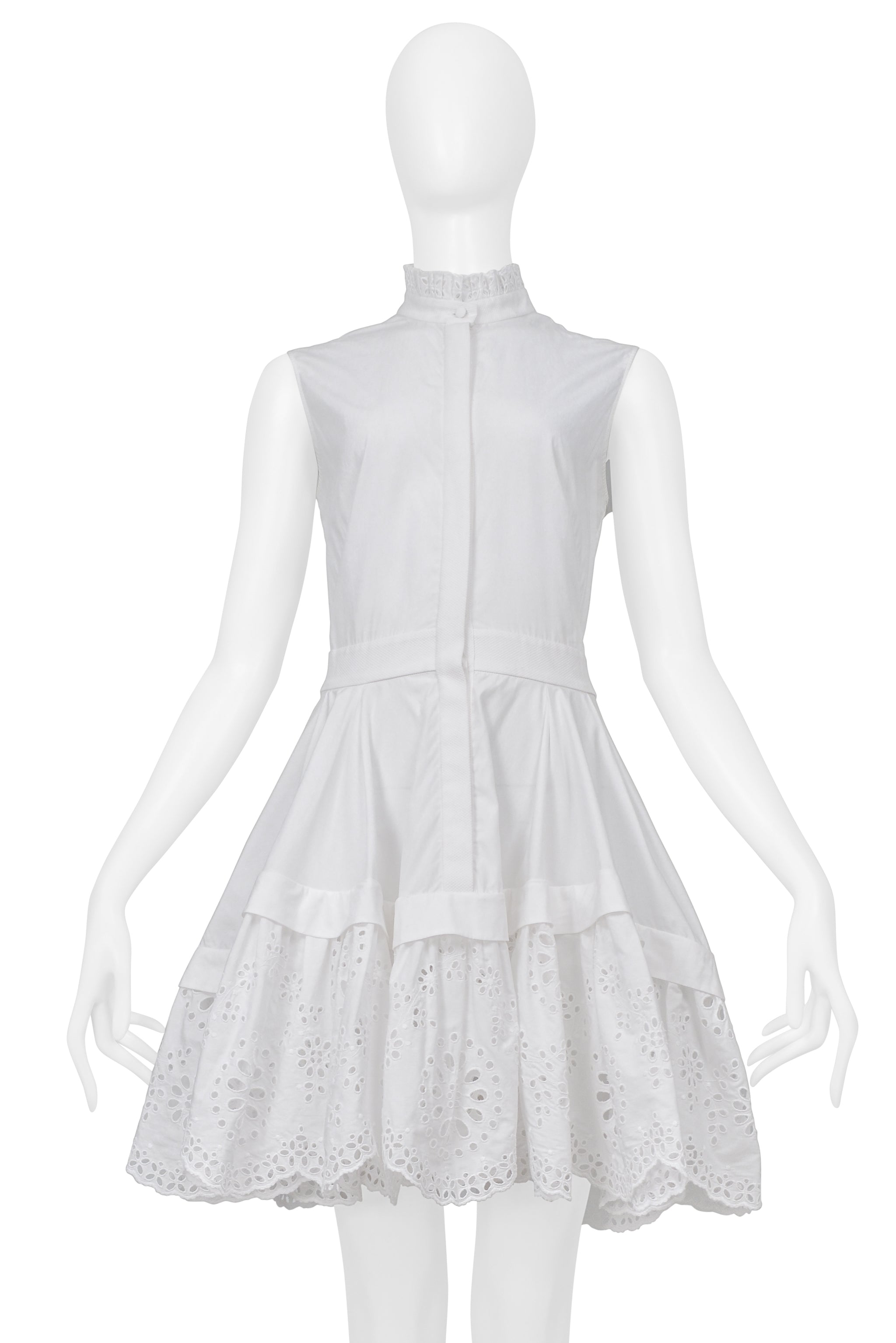 ALEXANDER MCQUEEN WHITE MINI DRESS WITH EYELET TRIM 2018