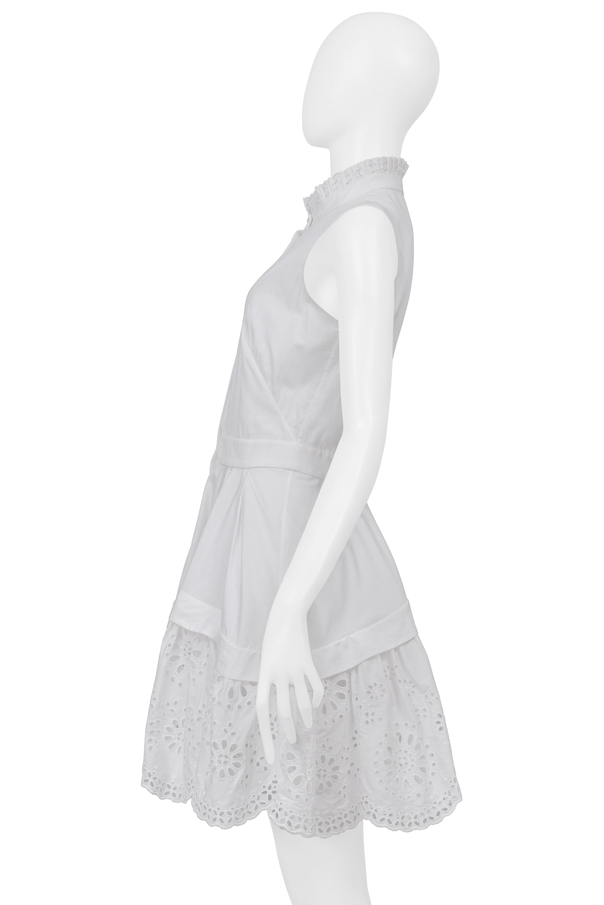 ALEXANDER MCQUEEN WHITE MINI DRESS WITH EYELET TRIM 2018