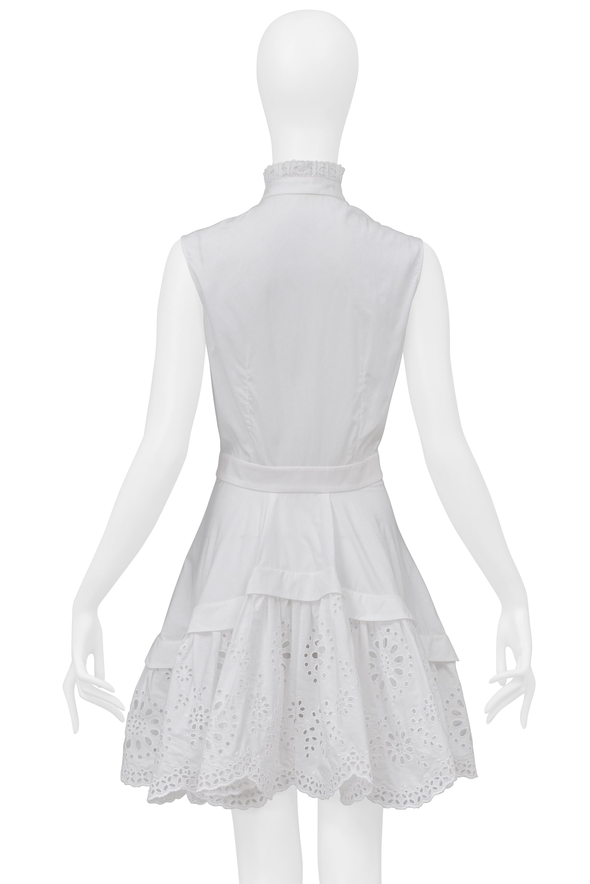 ALEXANDER MCQUEEN WHITE MINI DRESS WITH EYELET TRIM 2018