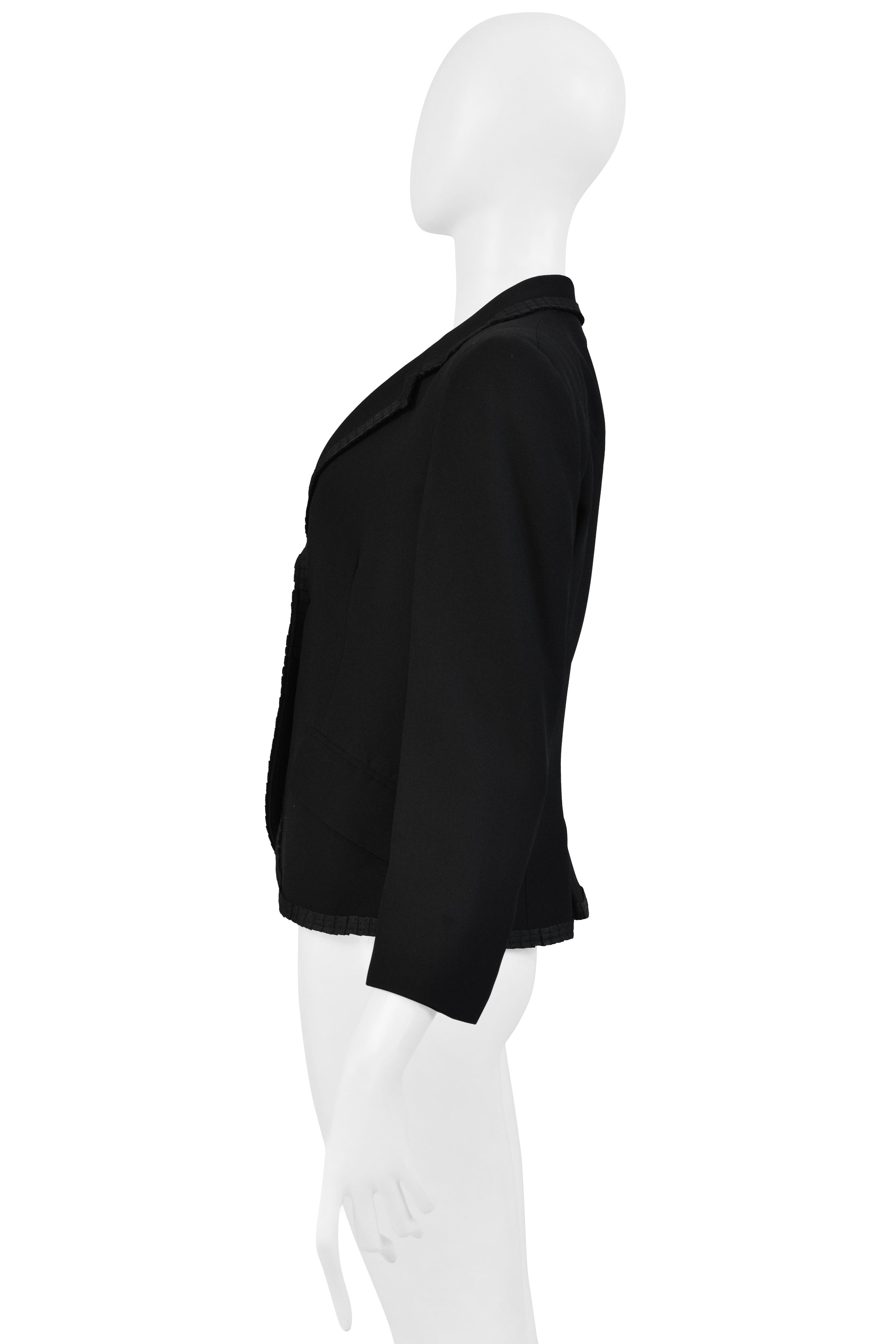 ALEXANDER MCQUEEN BLACK SHORT JACKET WITH SILK RIBBON TRIM 2006