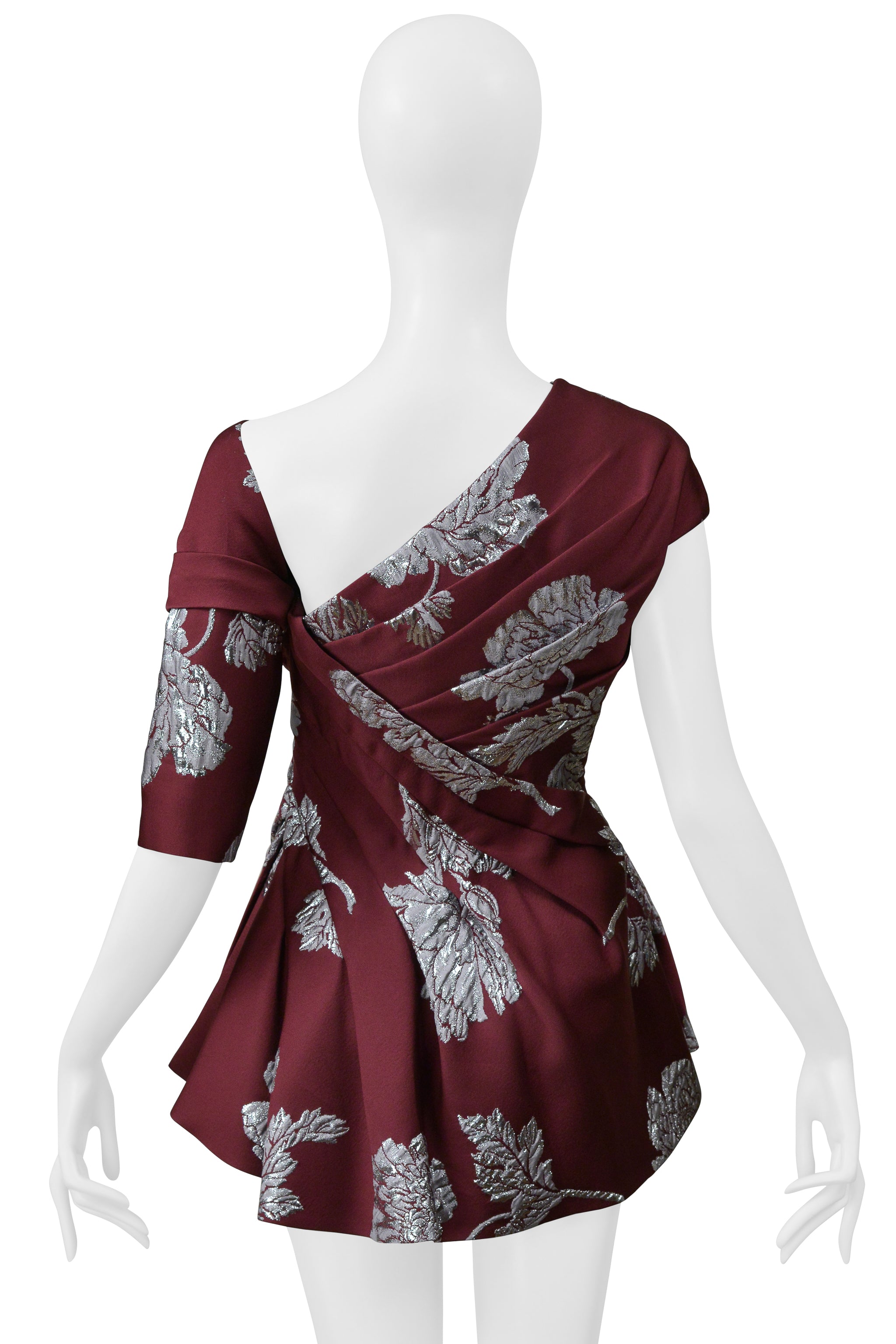 ALEXANDER MCQUEEN PURPLE PEPLUM TOP WITH SILVER FLOWERS 2019