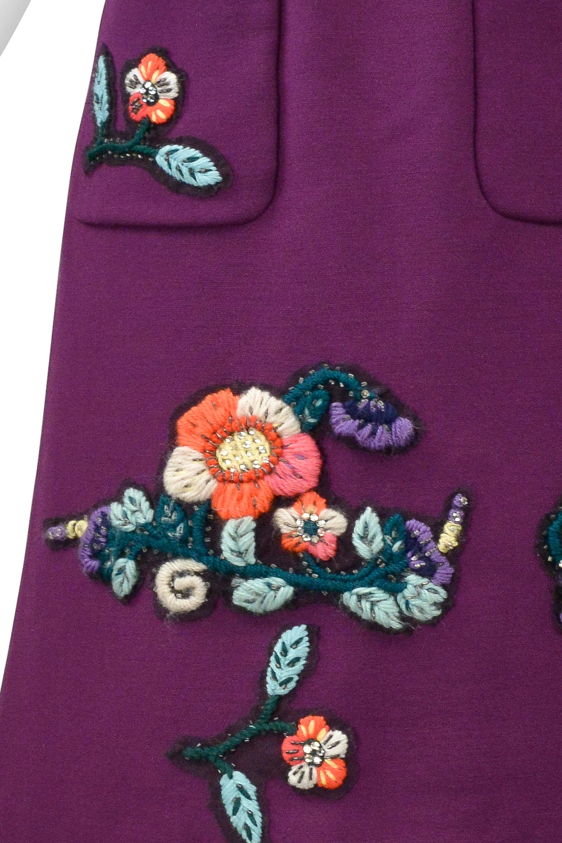 MIU MIU PURPLE SKIRT WITH EMBROIDERED FLOWERS & RHINESTONES 2005