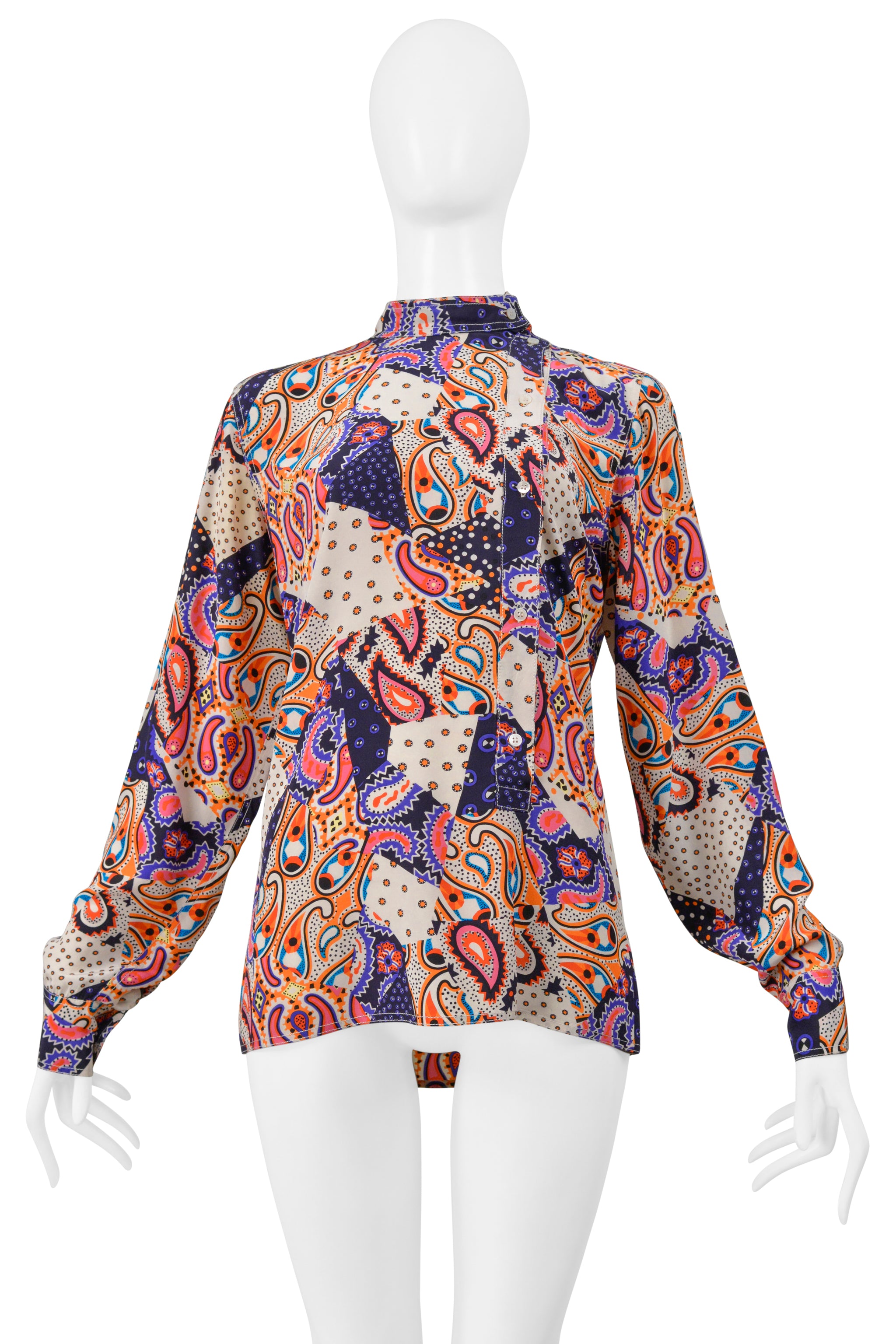 MIU MIU MULTICOLOR PAISLEY LONG SLEEVE BLOUSE TOP