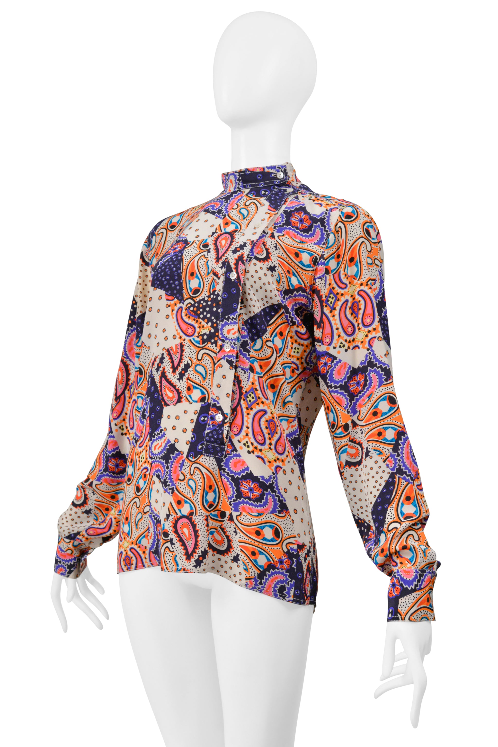 MIU MIU MULTICOLOR PAISLEY LONG SLEEVE BLOUSE TOP