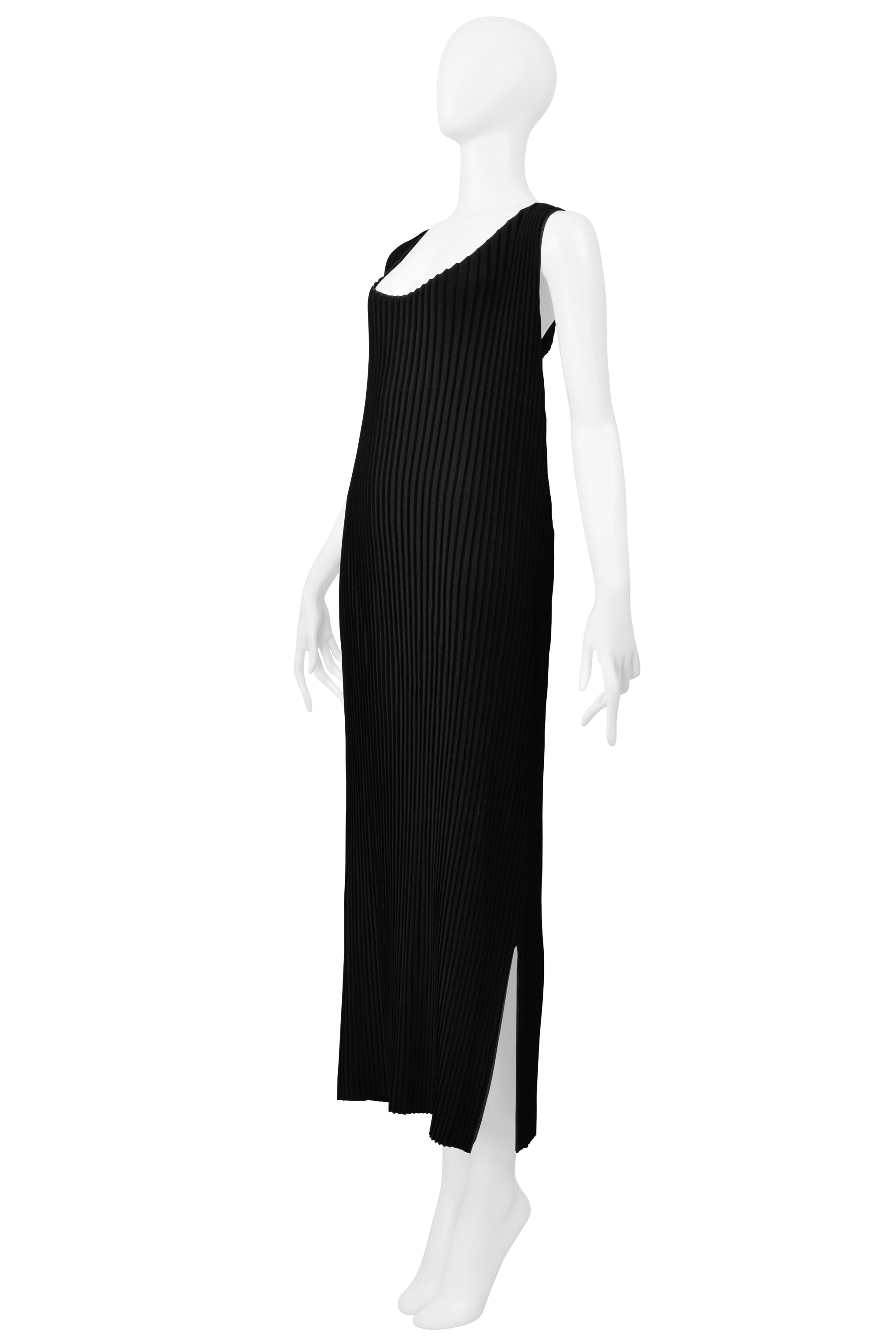 ISSEY MIYAKE BLACK SOFT PLEATED SLEEVELESS LONG DRESS 1998-99