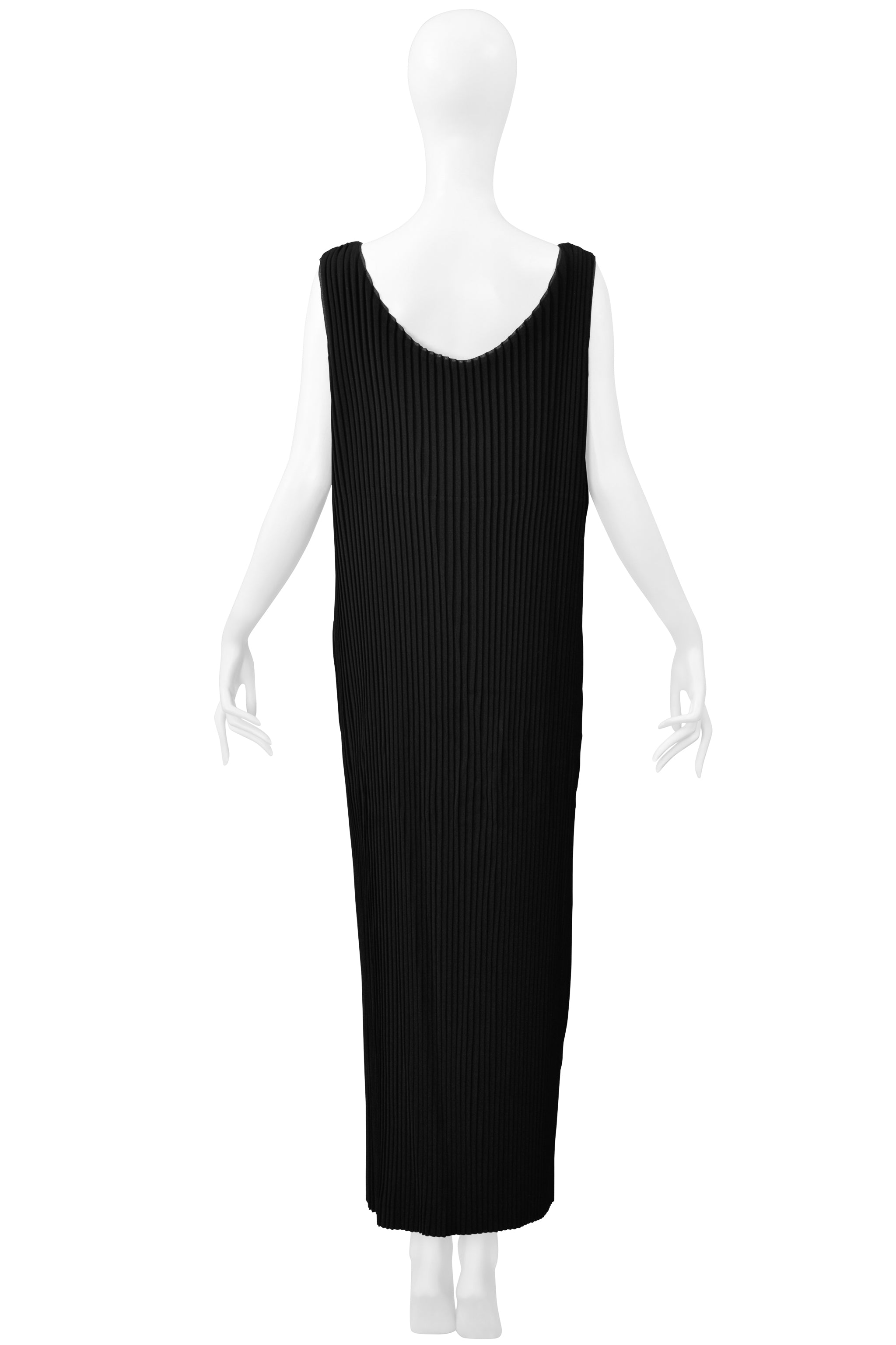 ISSEY MIYAKE BLACK SOFT PLEATED SLEEVELESS LONG DRESS 1998-99