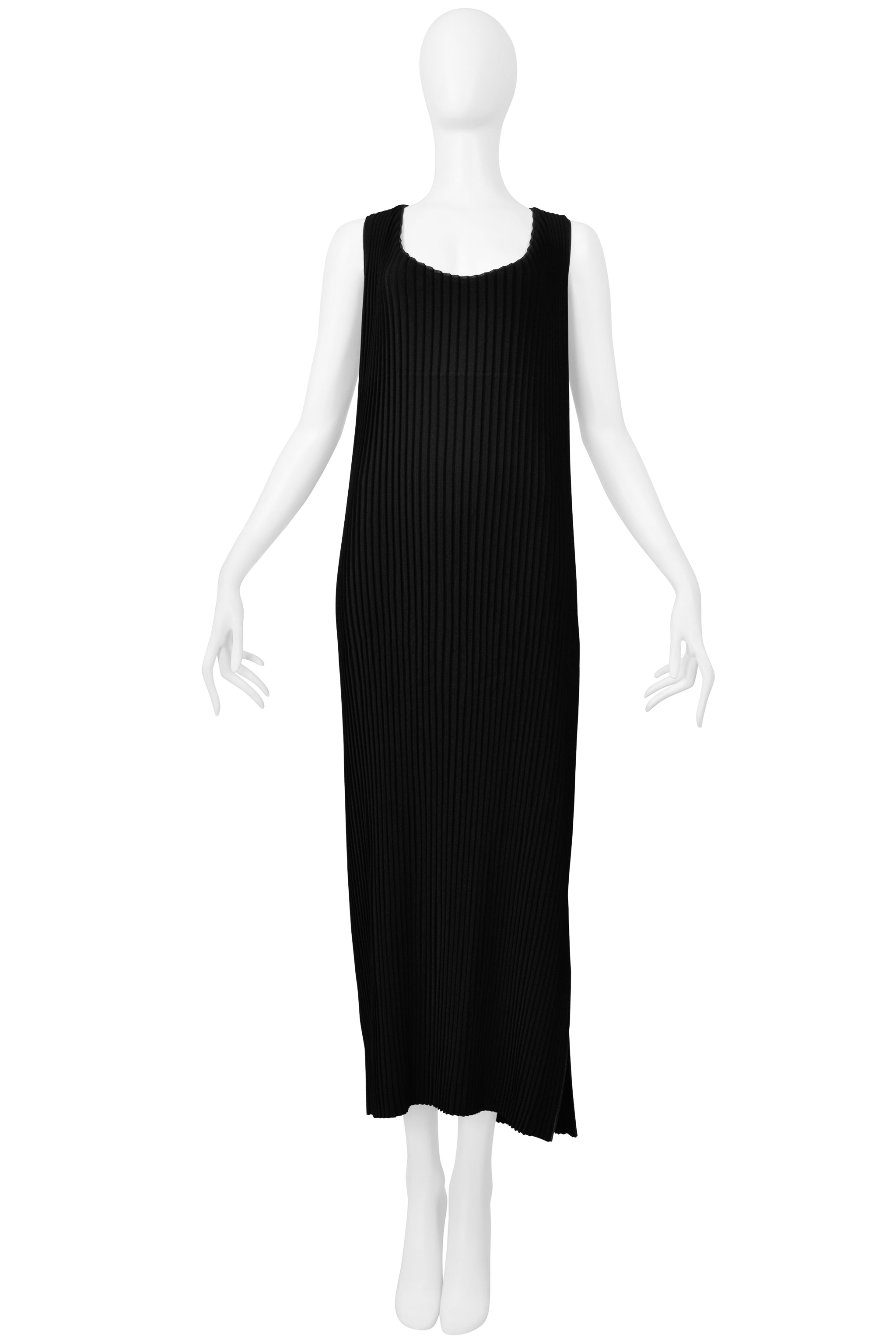 ISSEY MIYAKE BLACK SOFT PLEATED SLEEVELESS LONG DRESS 1998-99