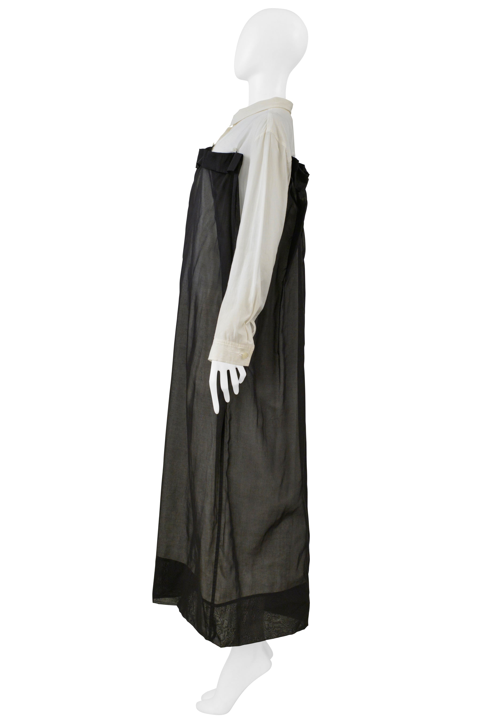 ISSEY MIYAKE OFF WHITE SHIRT DRESS WITH BLACK BUTTON OVERLAY 1998-1999