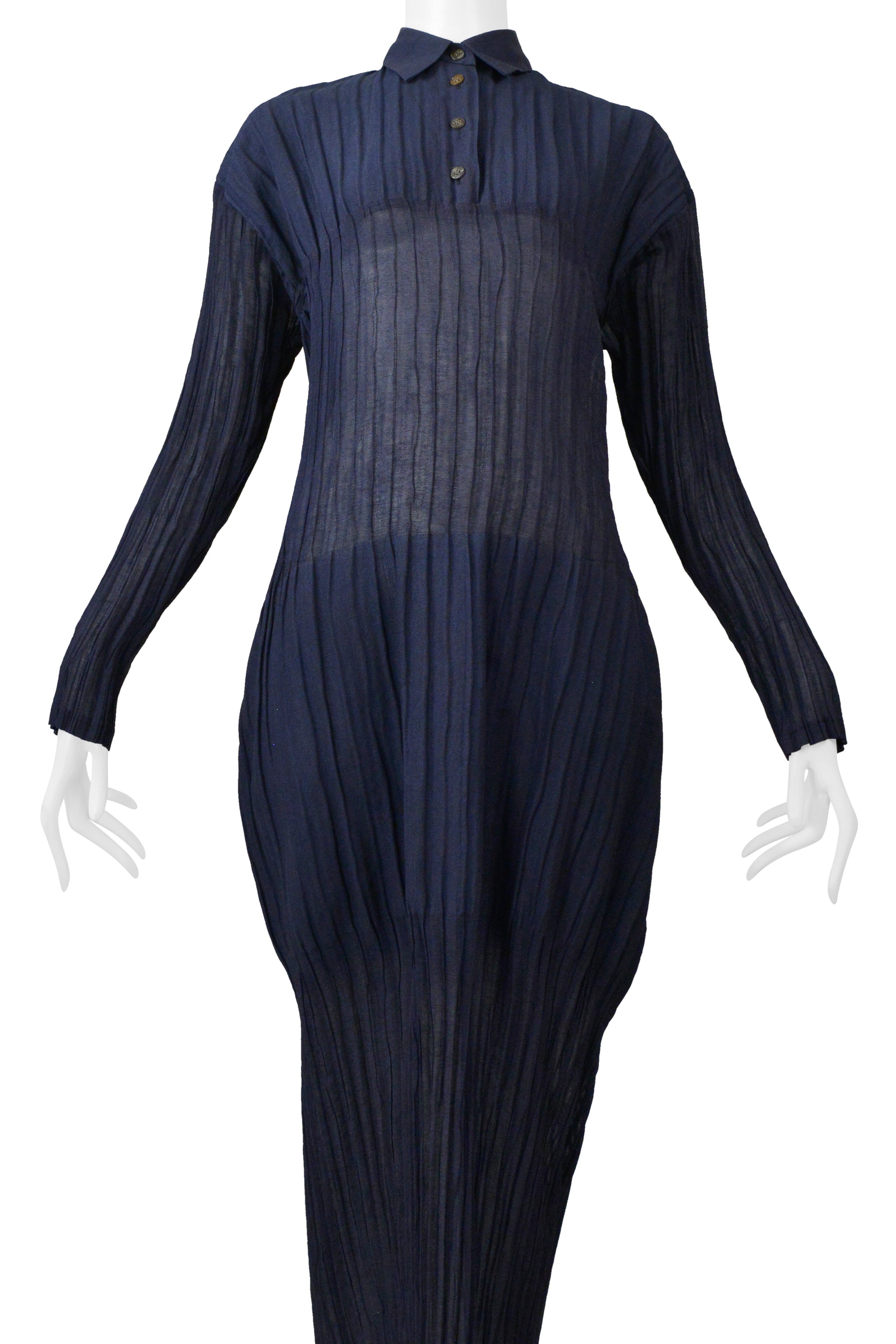 ISSEY MIYAKE INDIGO BLUE "VEILED TUBES" PLEATED DRESS 1998