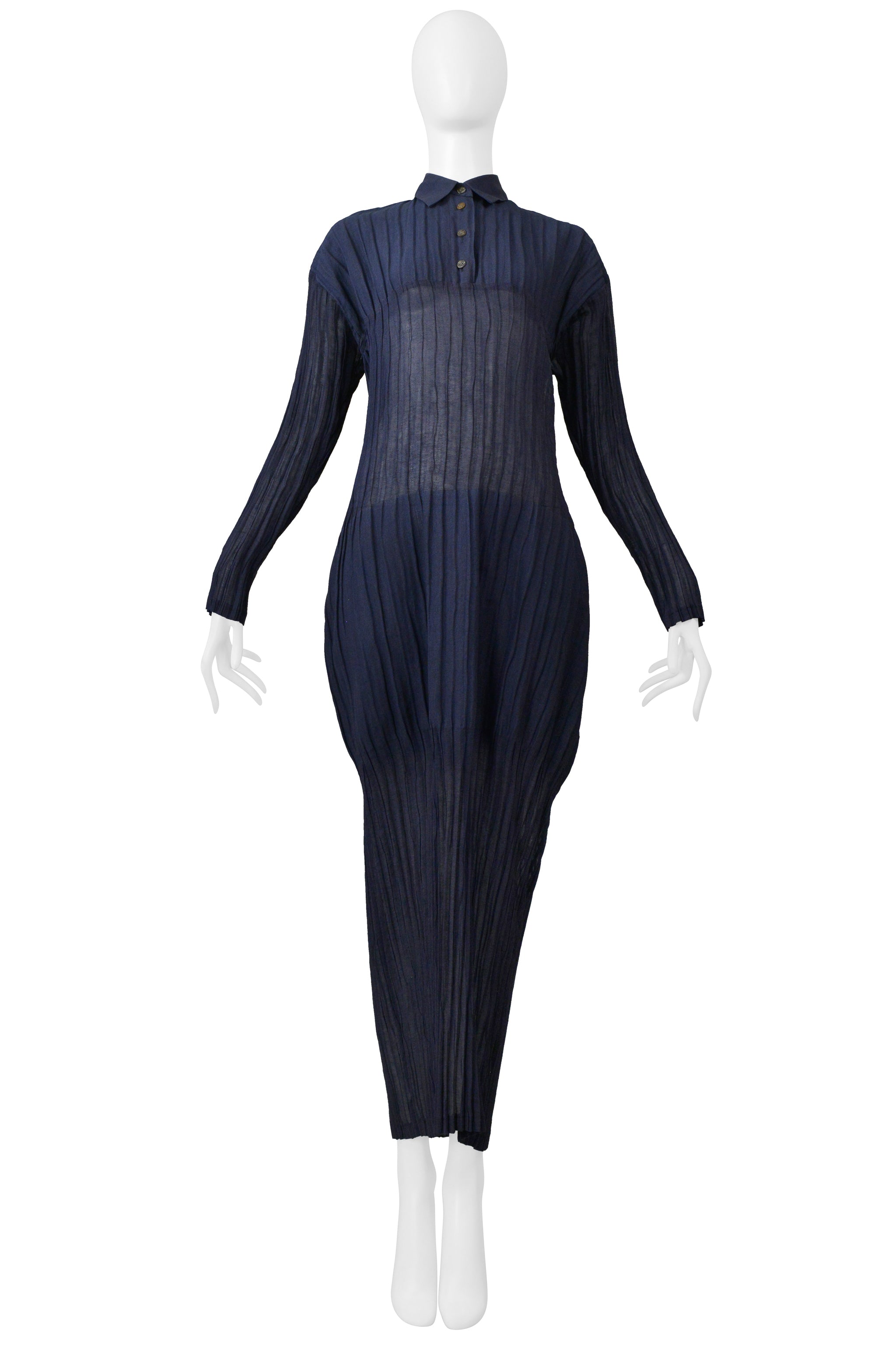 ISSEY MIYAKE INDIGO BLUE "VEILED TUBES" PLEATED DRESS 1998
