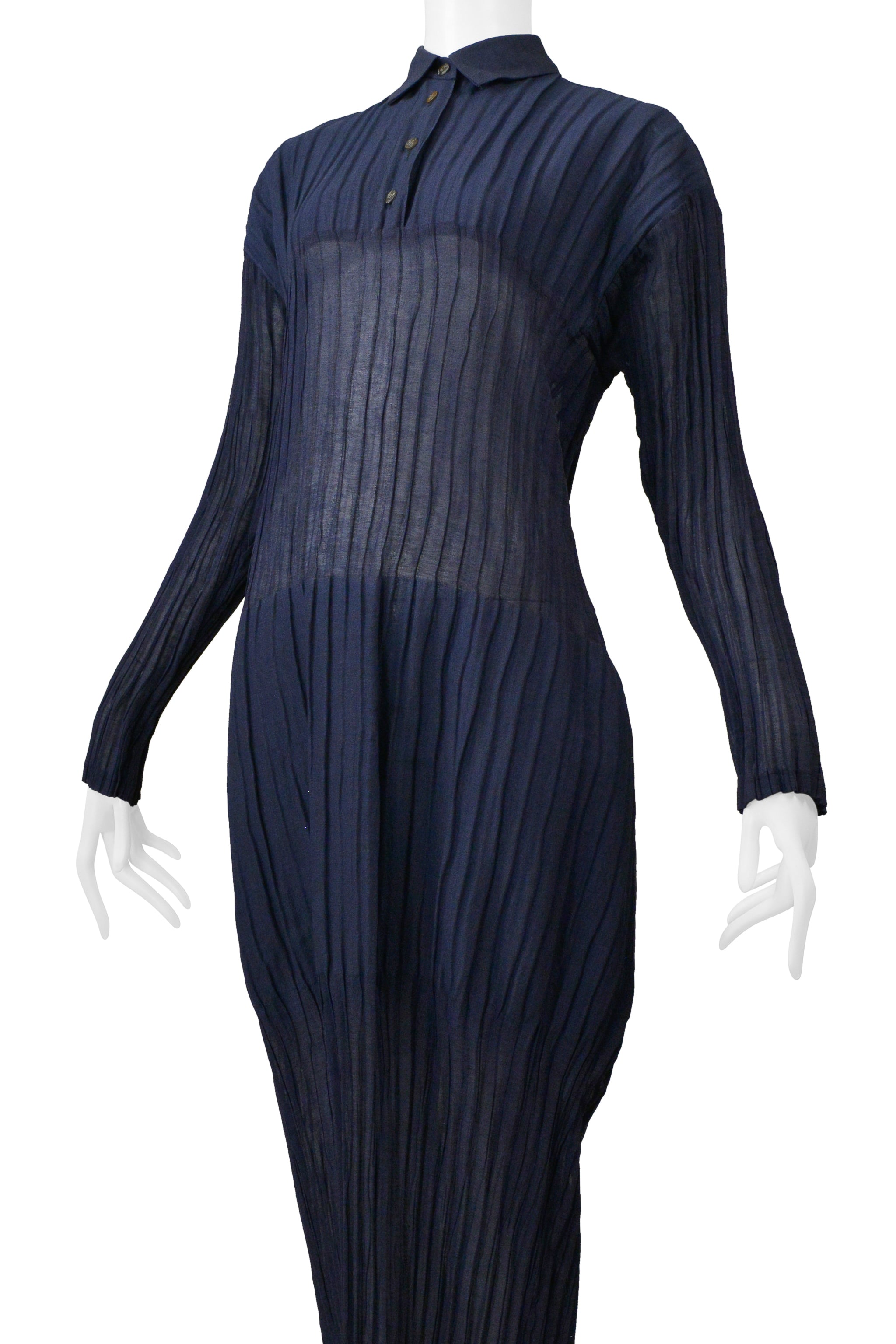 ISSEY MIYAKE INDIGO BLUE "VEILED TUBES" PLEATED DRESS 1998