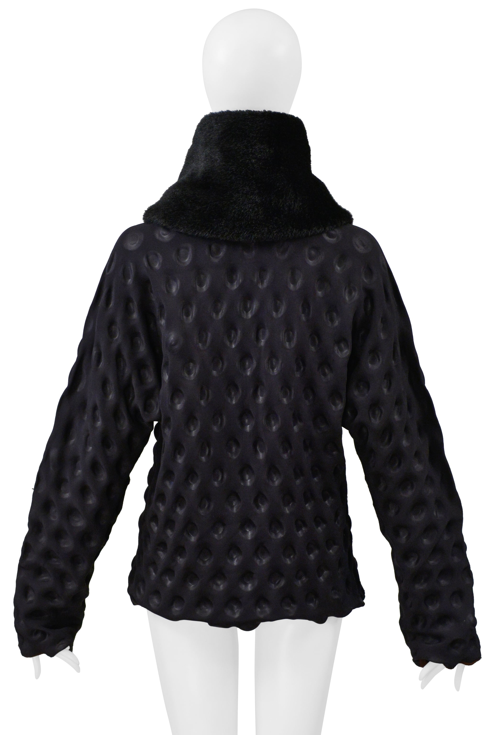 ISSEY MIYAKE "EGG CARTON" BUBBLE JACKET WITH FAUX FUR 2000