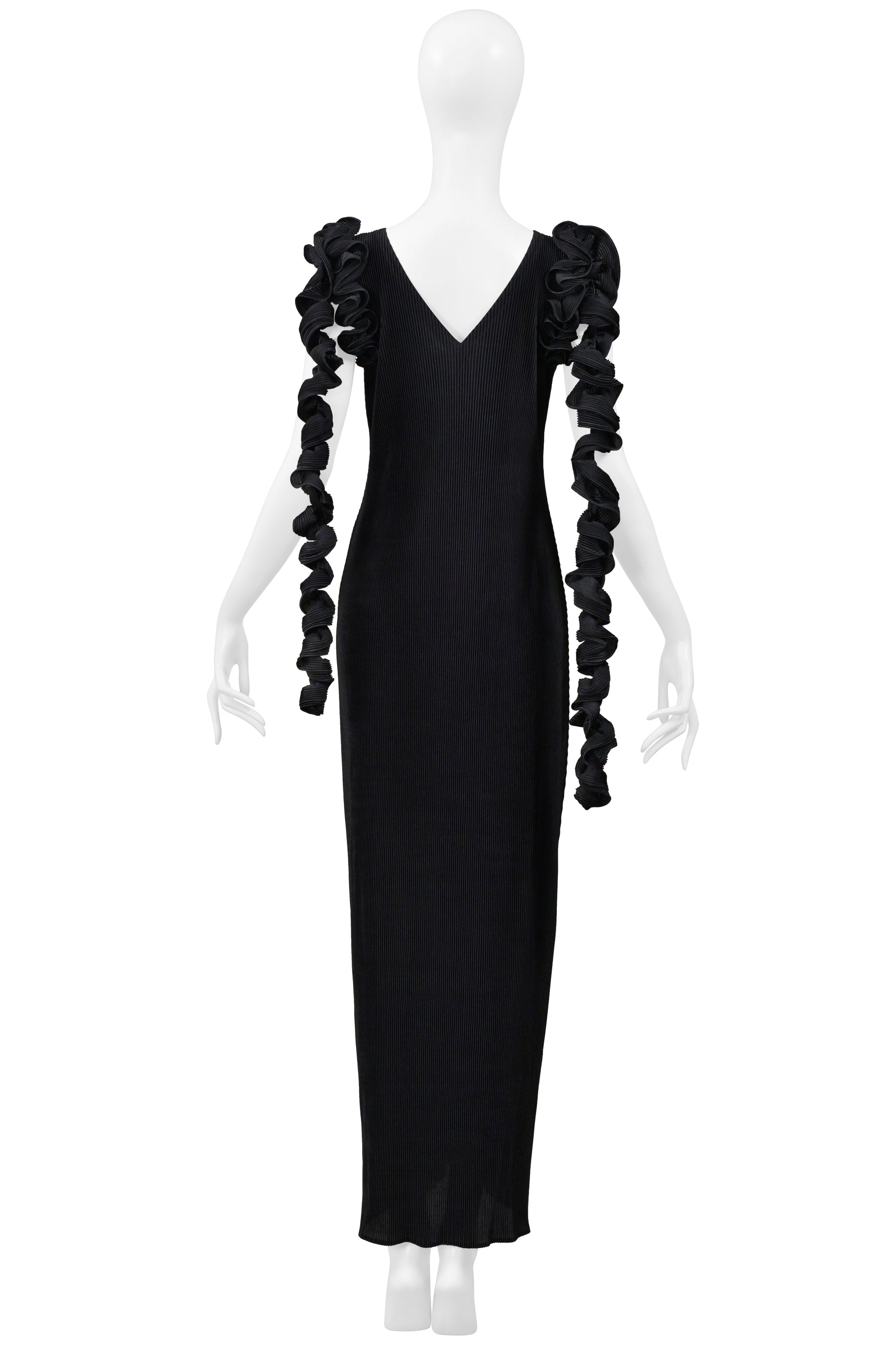 ISSEY MIYAKE BLACK PLEATED GOWN WITH SPIRAL TENDRILS 2000-2001