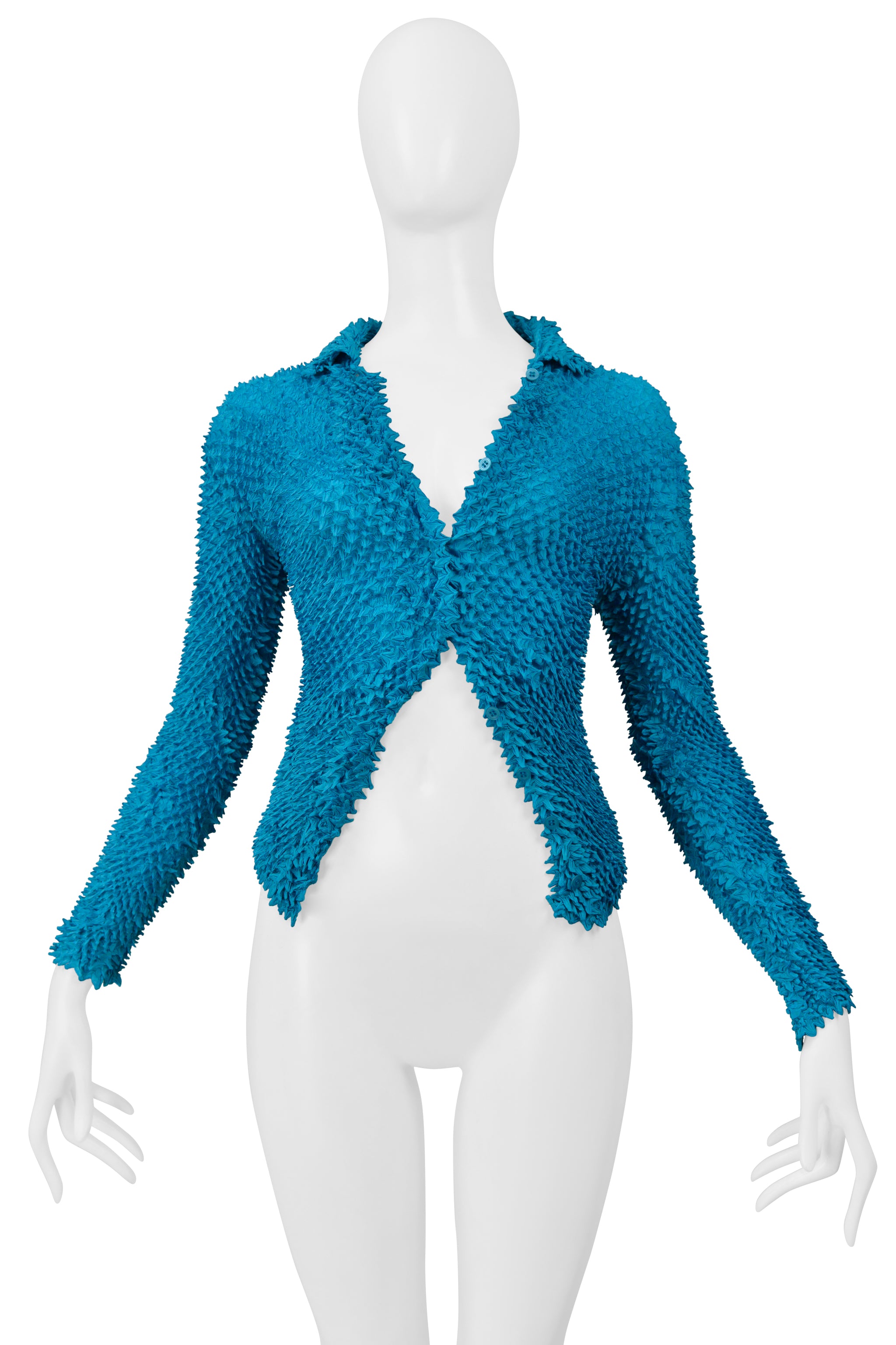ISSEY MIYAKE TURQUOISE BUTTON SHIRT WITH PORCUPINE PLEATS 2000-2001