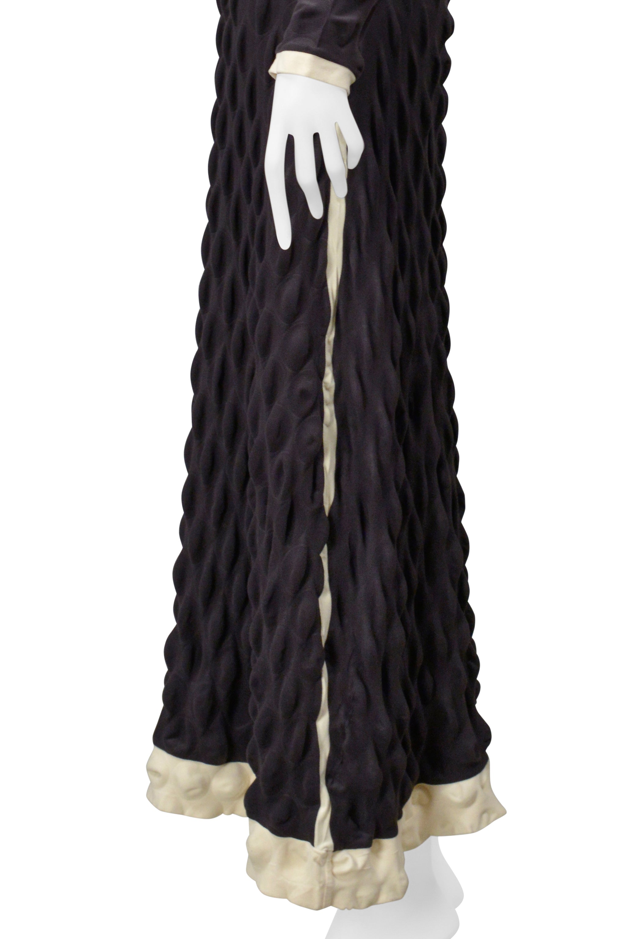 ISSEY MIYAKE BLACK "EGG CARTON" DRESS WITH OFF WHITE TRIM 2000