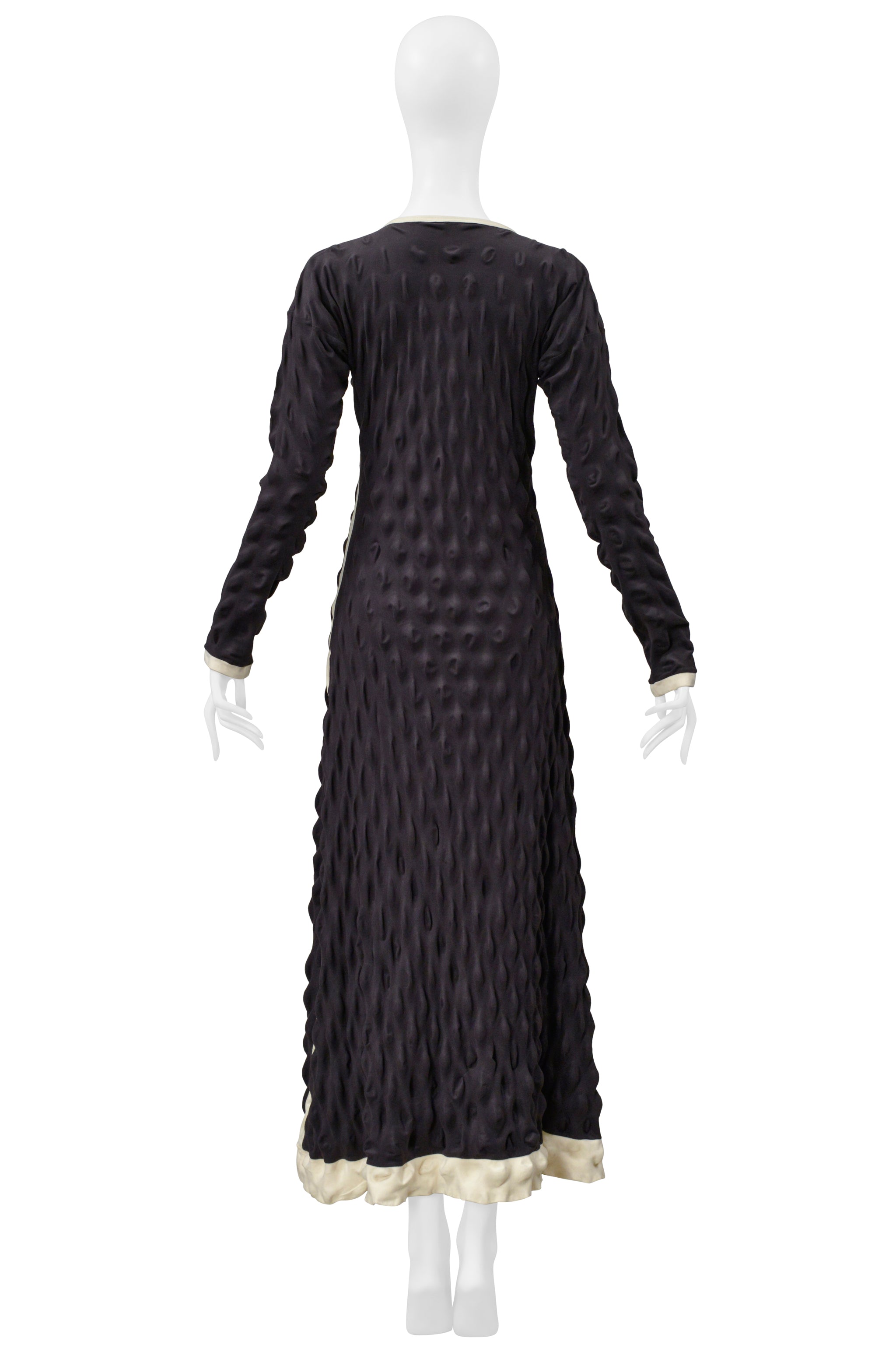 ISSEY MIYAKE BLACK "EGG CARTON" DRESS WITH OFF WHITE TRIM 2000