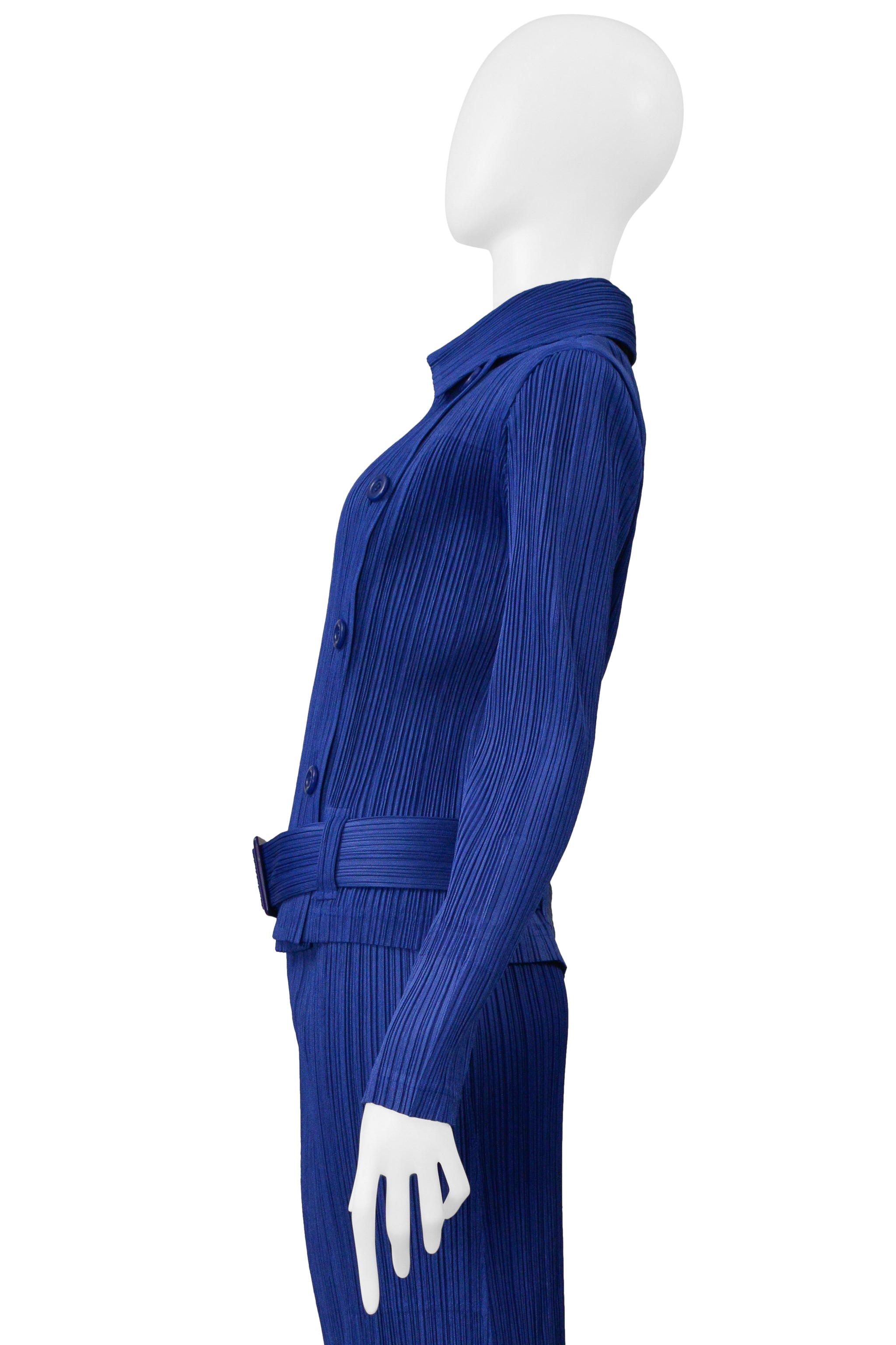 ISSEY MIYAKE PLEATS PLEASE BLUE PLEATED JACKET & SKIRT ENSEMBLE 2000