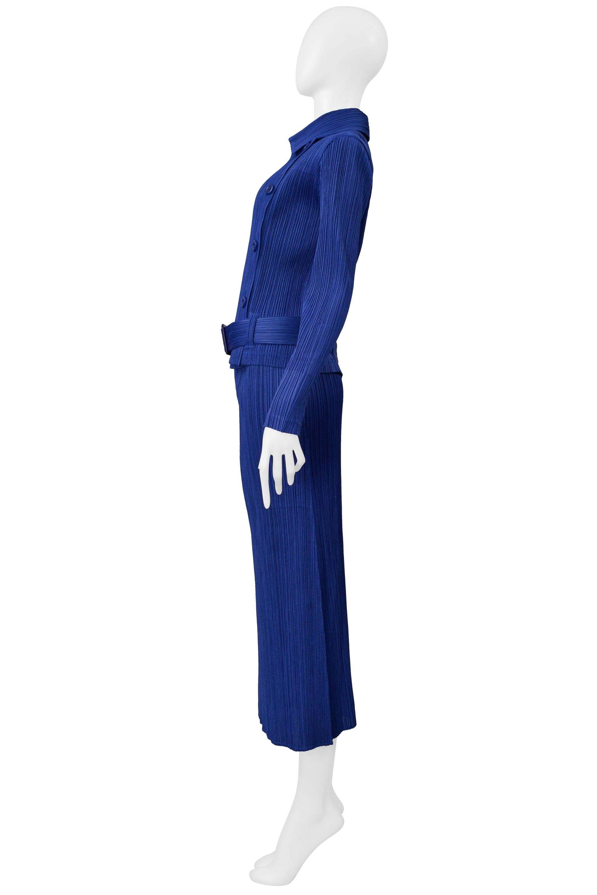 ISSEY MIYAKE PLEATS PLEASE BLUE PLEATED JACKET & SKIRT ENSEMBLE 2000