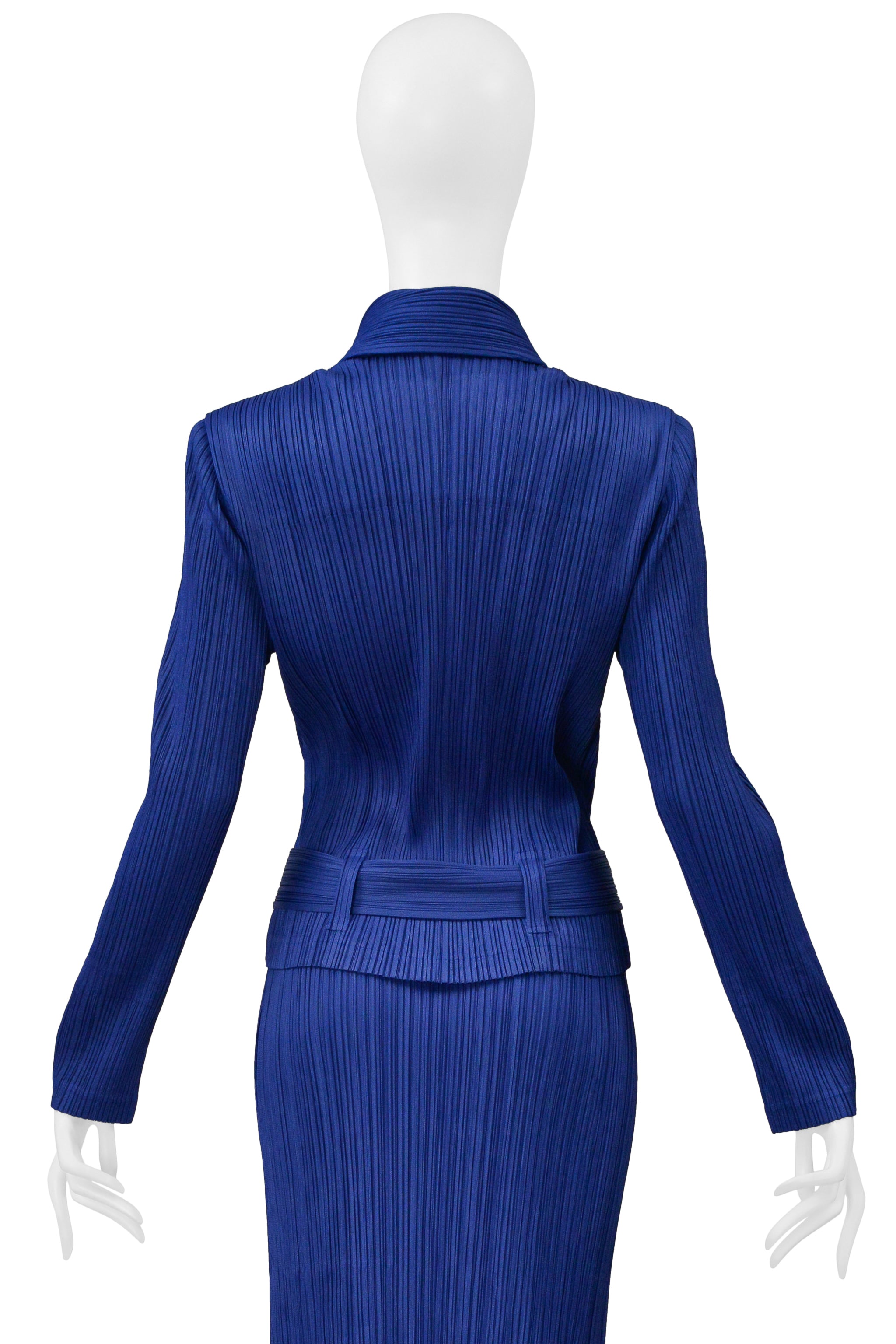 ISSEY MIYAKE PLEATS PLEASE BLUE PLEATED JACKET & SKIRT ENSEMBLE 2000
