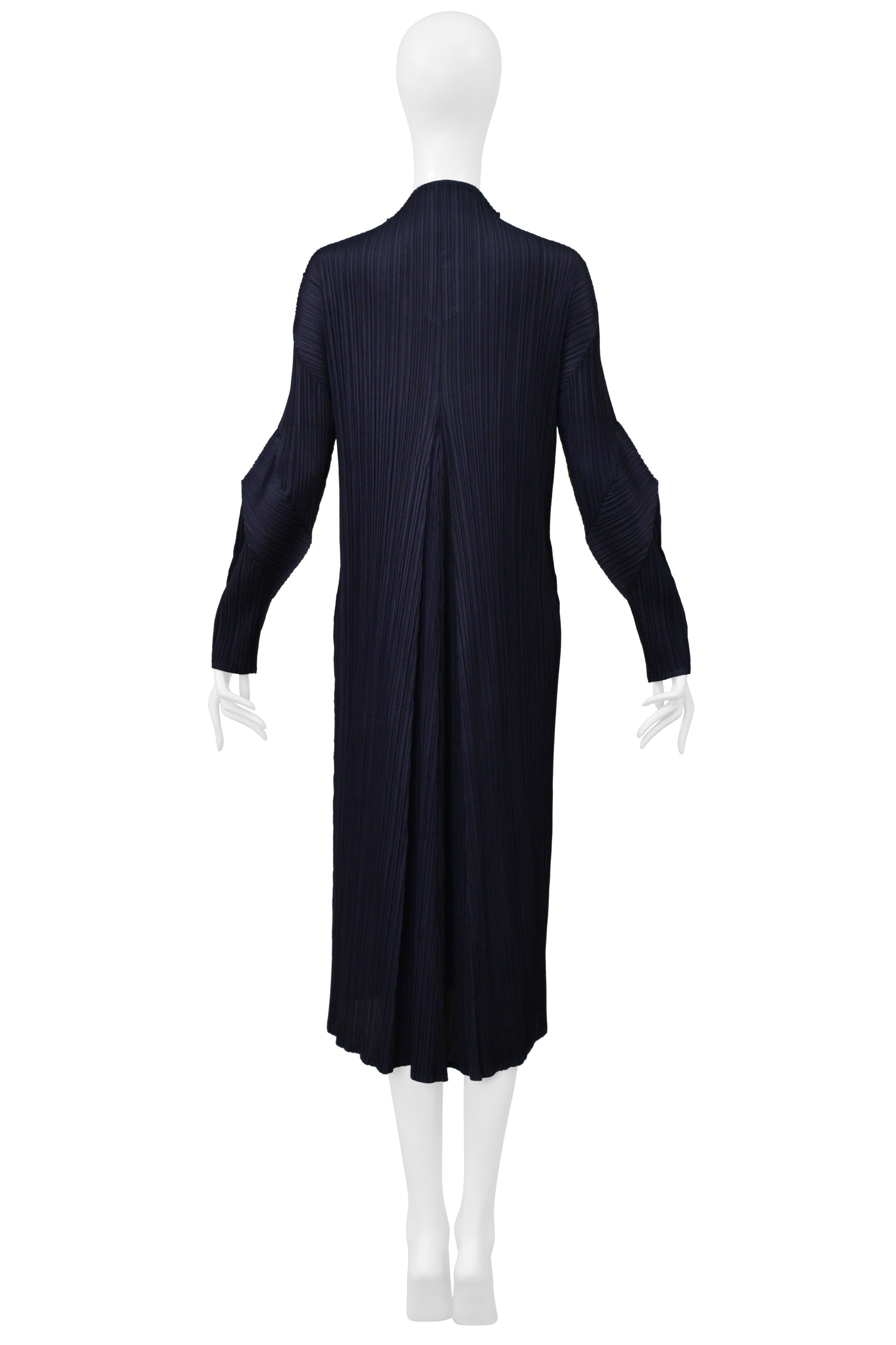 ISSEY MIYAKE PLEATS PLEASE NAVY LONG PLEATED DRESS W BUTTON AND KEYHOLE 2000