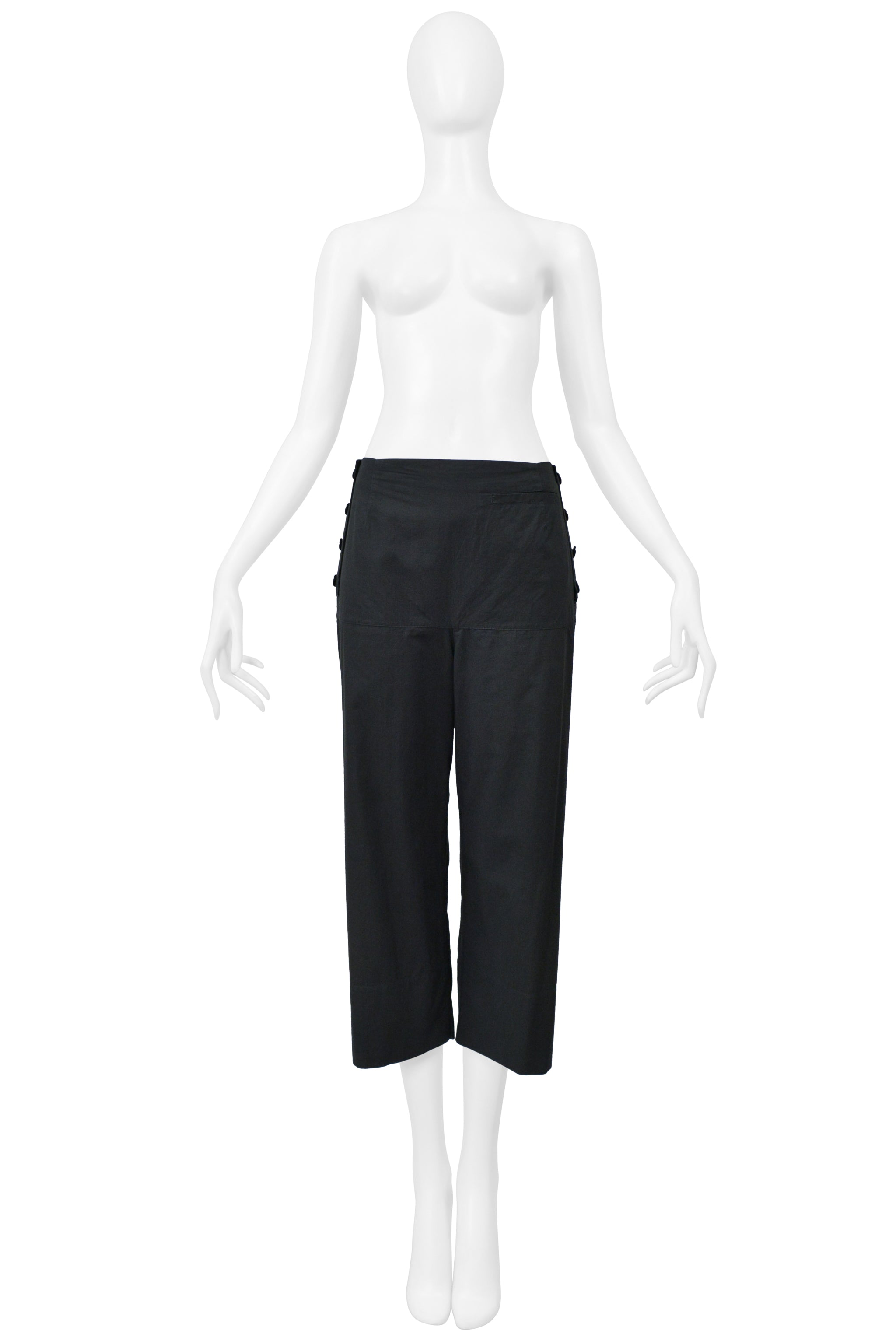 ISSEY MIYAKE BLACK GREEN ENSEMBLE WITH BOAT NECK TOP AND WIDE LEG TROUSERS 2001