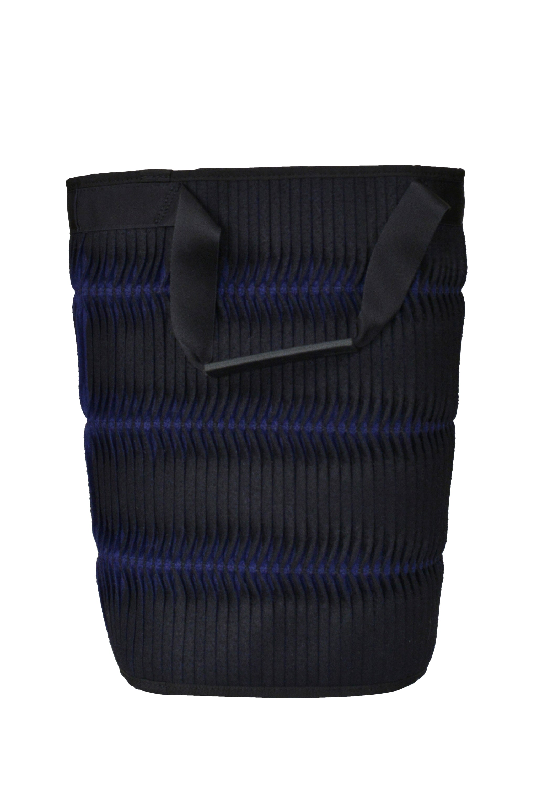 ISSEY MIYAKE BLACK VERTICAL PLEATED CYLINDER BAG WITH "STOP TELEVISION" PRINT 2001