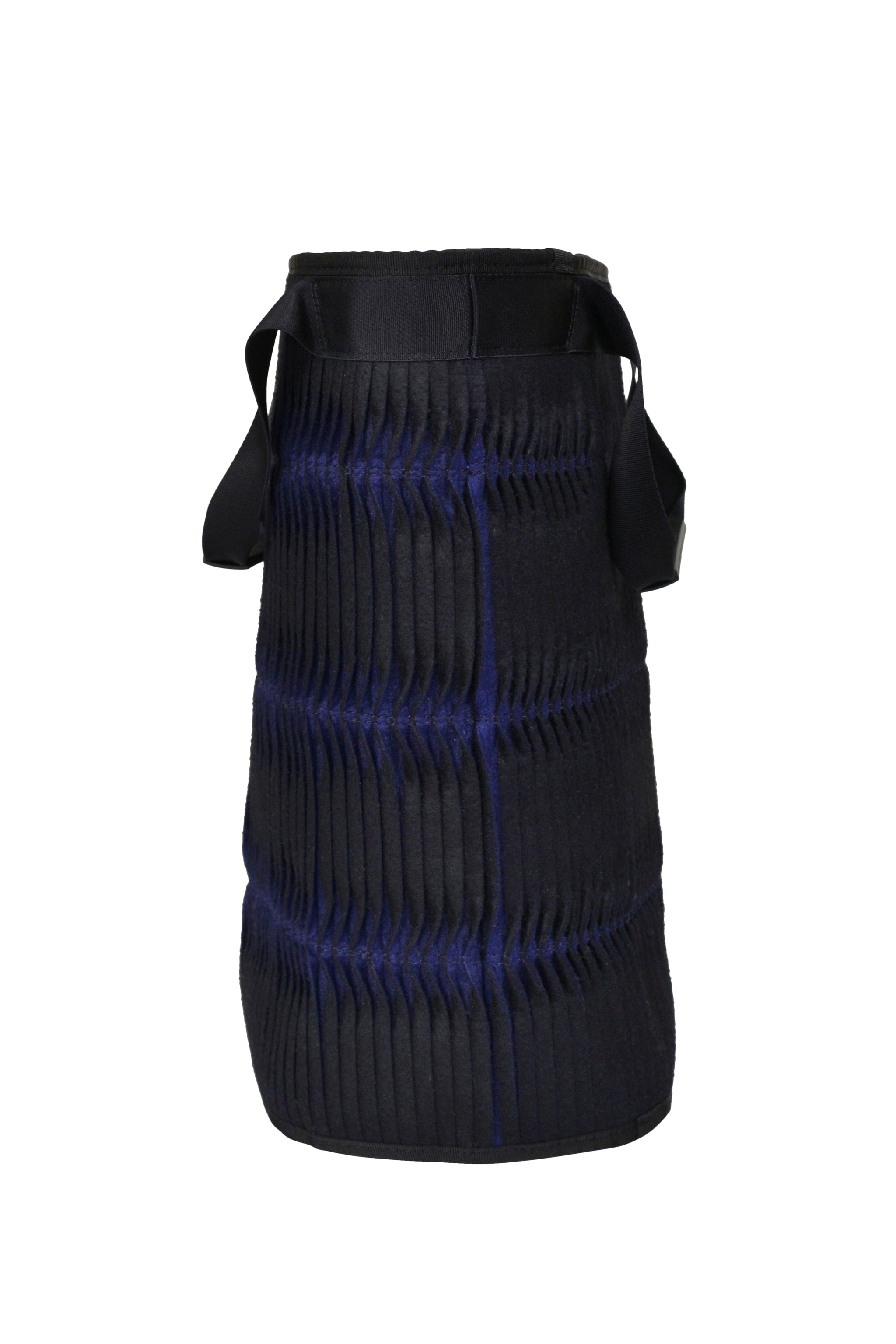 ISSEY MIYAKE BLACK VERTICAL PLEATED CYLINDER BAG WITH "STOP TELEVISION" PRINT 2001