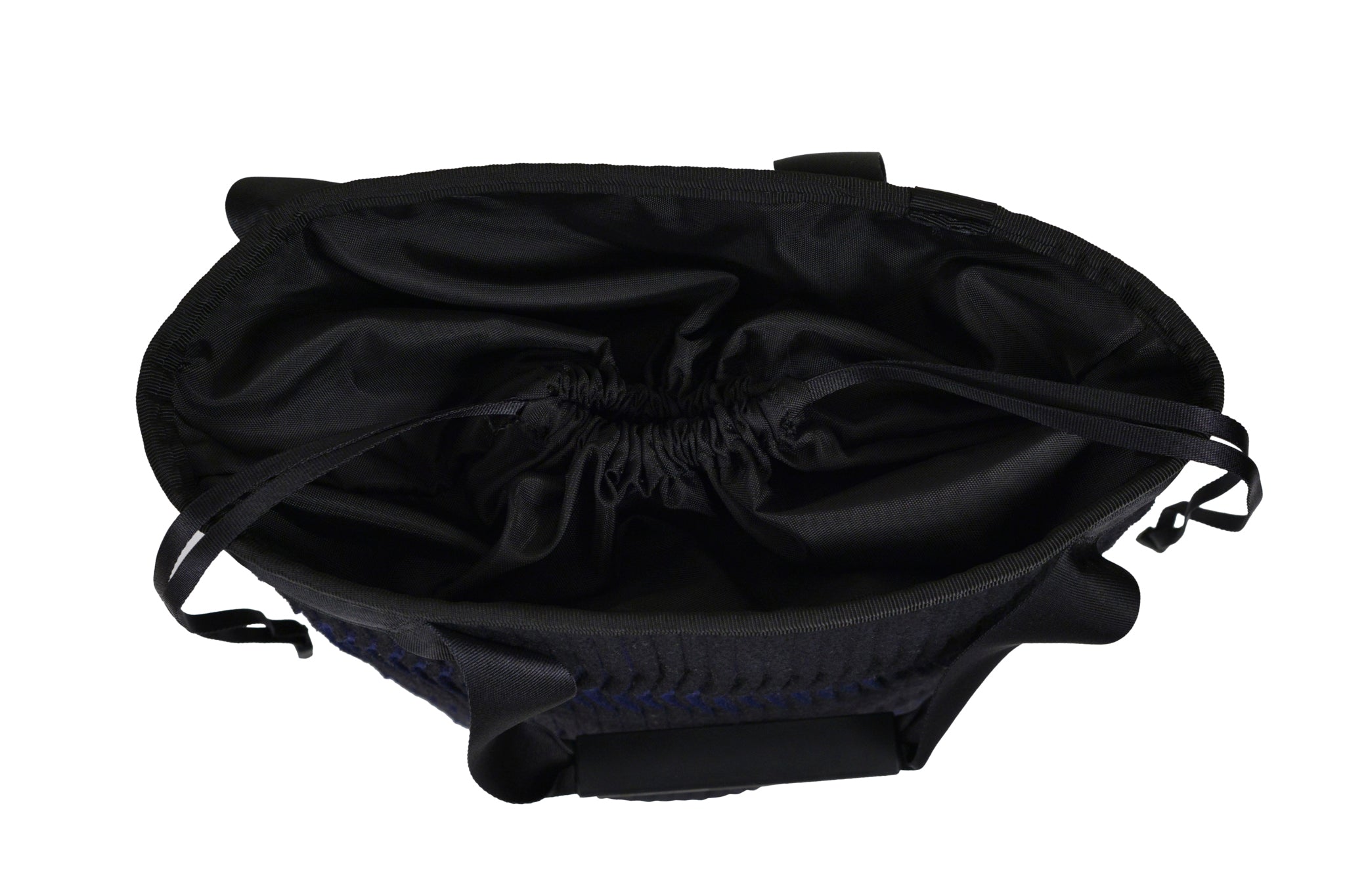 ISSEY MIYAKE BLACK VERTICAL PLEATED CYLINDER BAG WITH "STOP TELEVISION" PRINT 2001