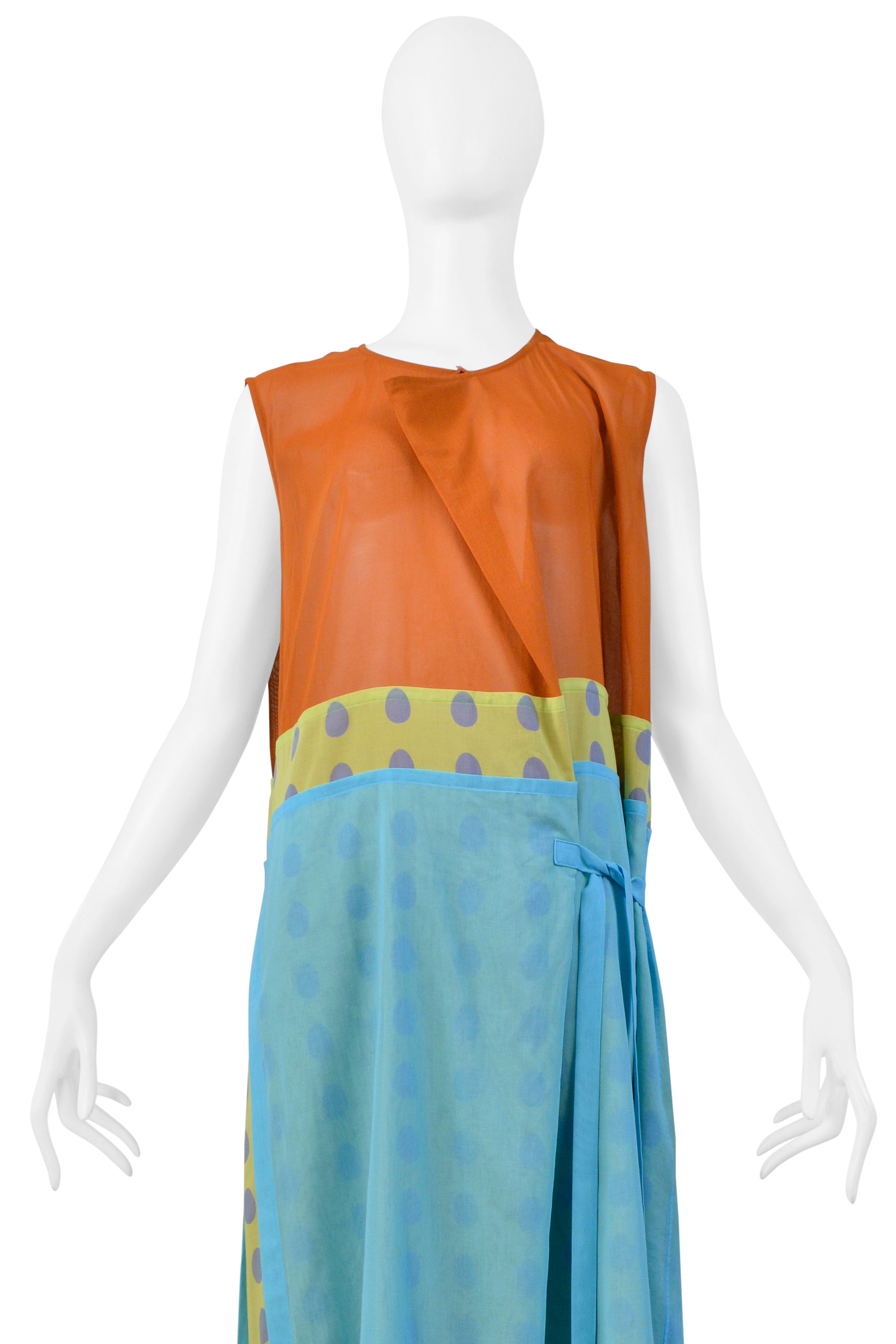 ISSEY MIYAKE ORANGE AND BLUE POLKA DOT DRESS 2001