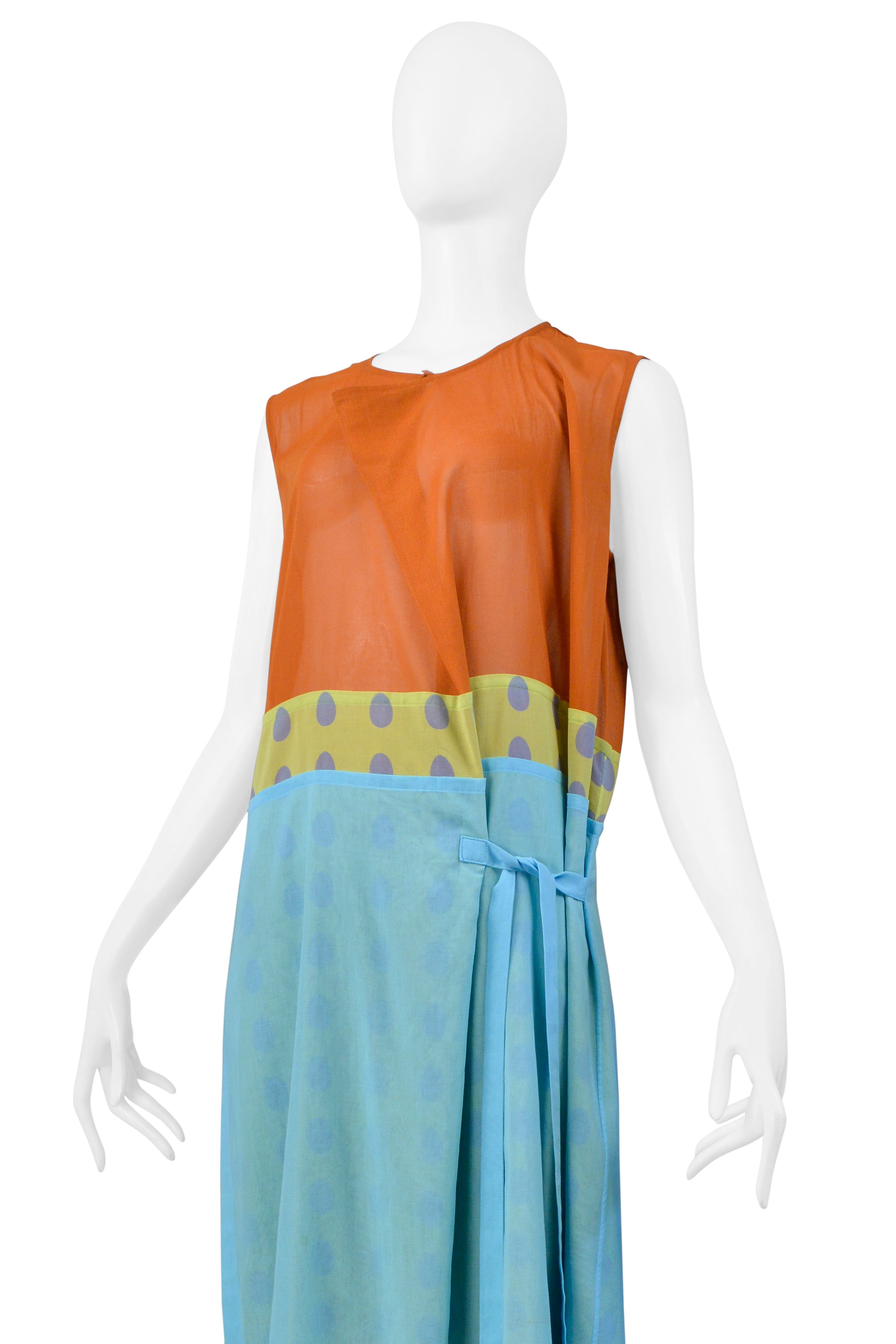 ISSEY MIYAKE ORANGE AND BLUE POLKA DOT DRESS 2001