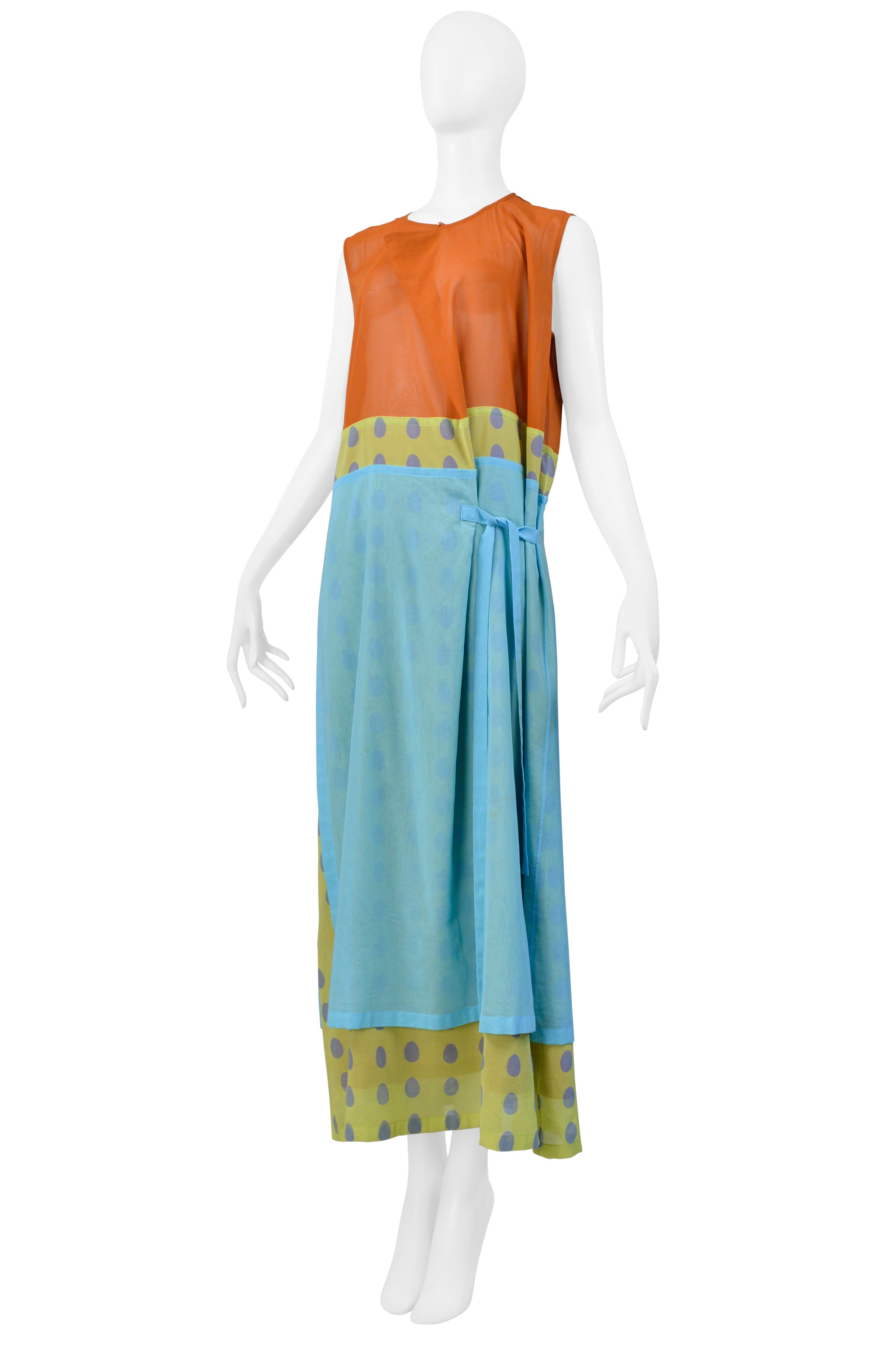 ISSEY MIYAKE ORANGE AND BLUE POLKA DOT DRESS 2001