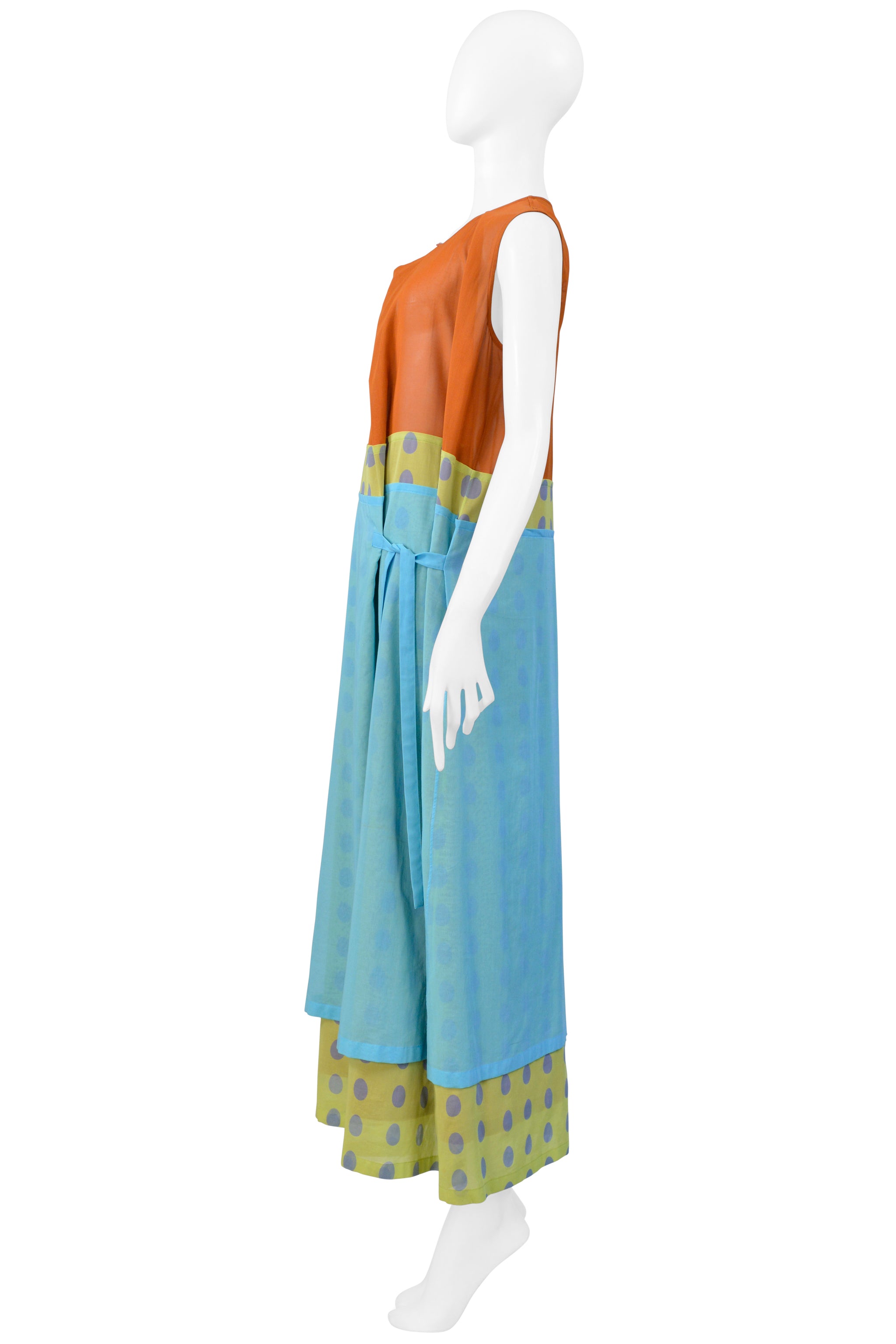 ISSEY MIYAKE ORANGE AND BLUE POLKA DOT DRESS 2001