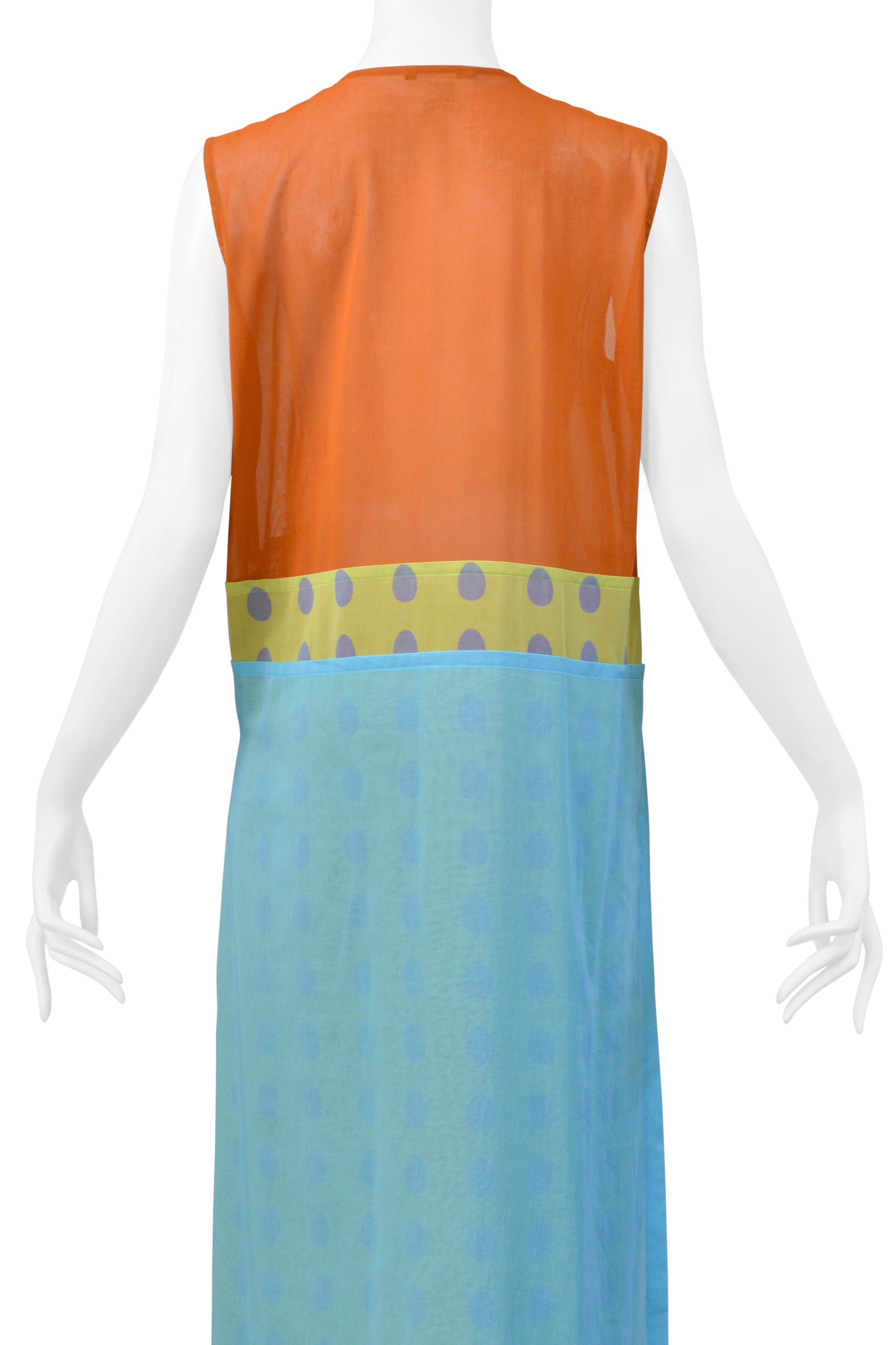ISSEY MIYAKE ORANGE AND BLUE POLKA DOT DRESS 2001