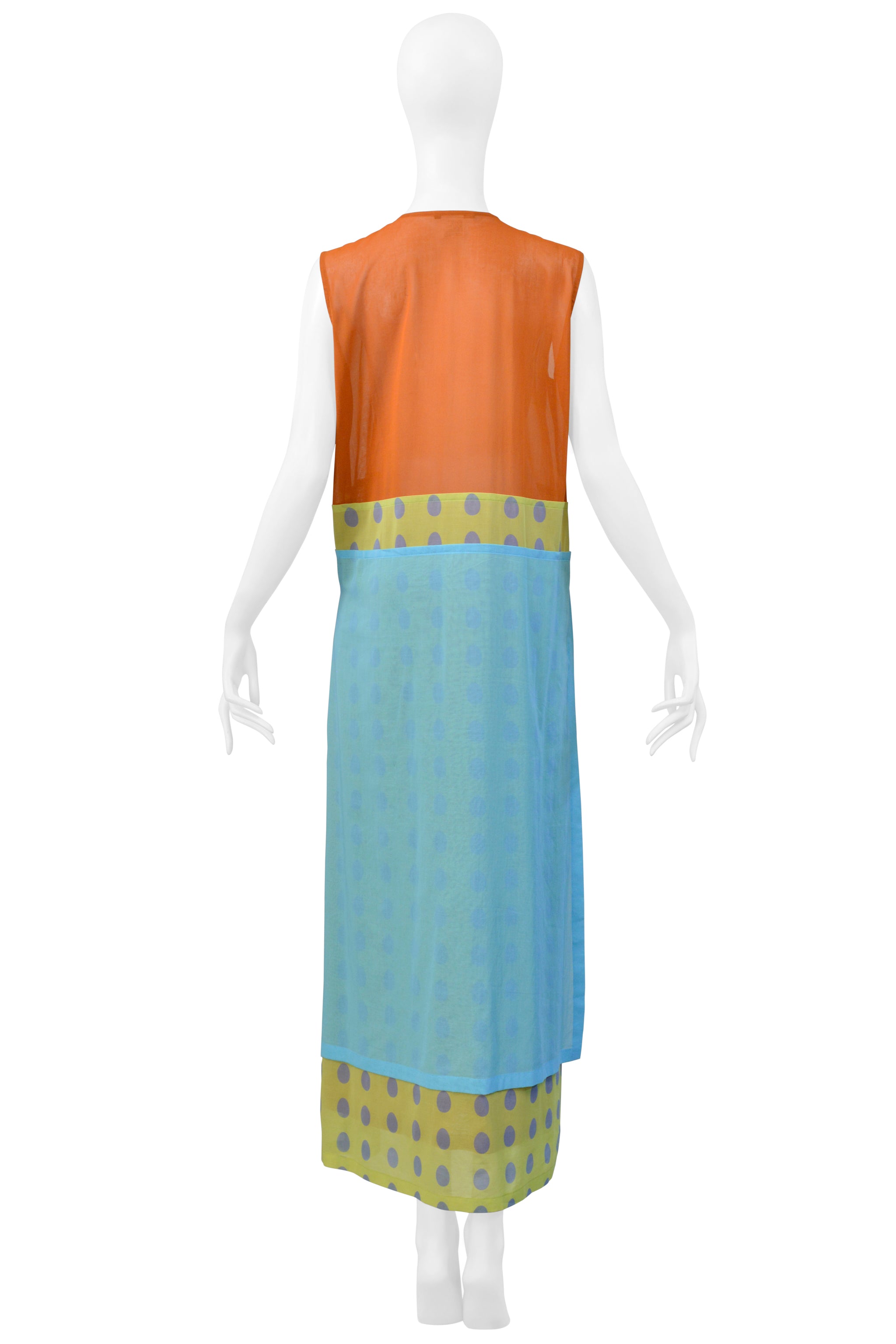 ISSEY MIYAKE ORANGE AND BLUE POLKA DOT DRESS 2001