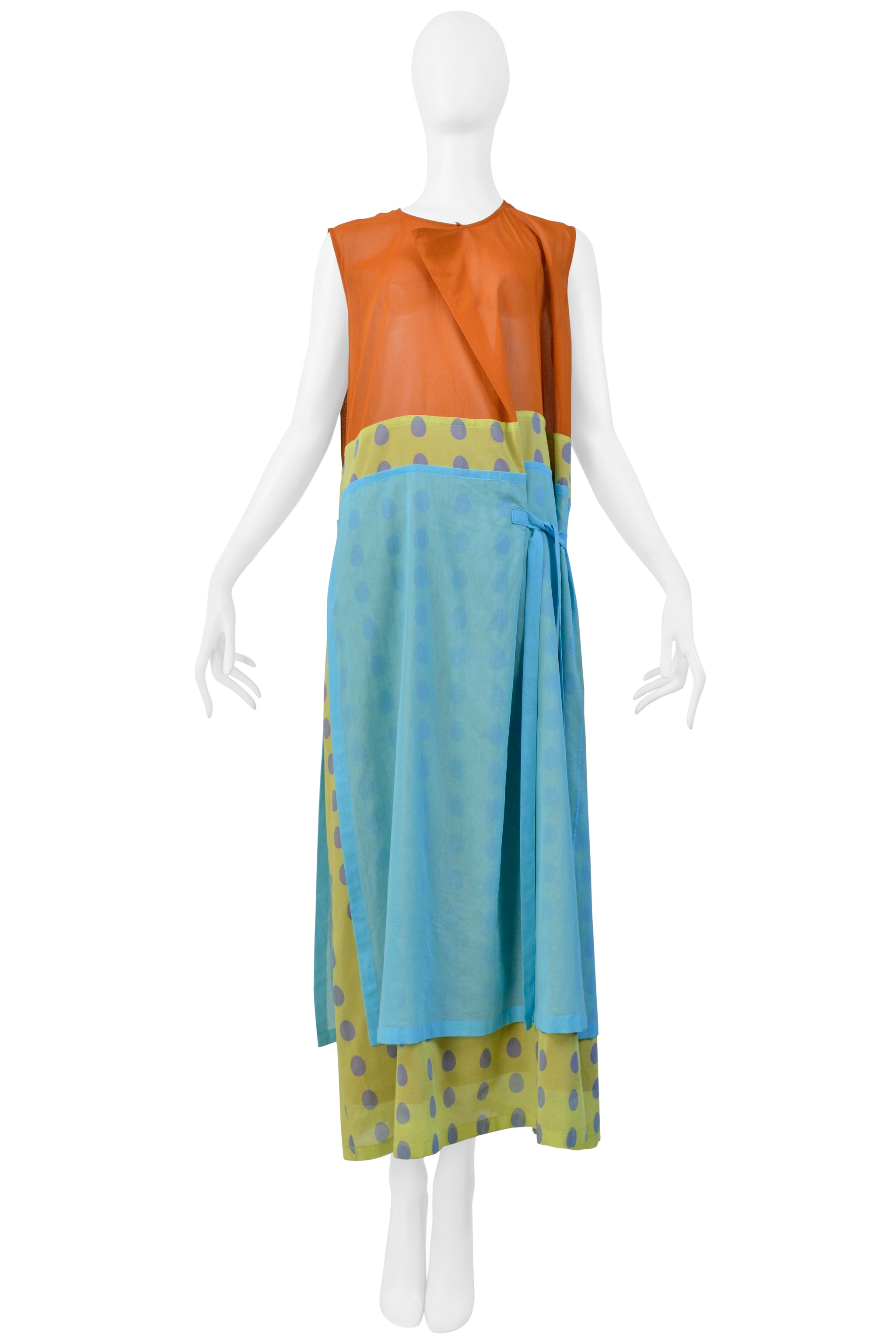 ISSEY MIYAKE ORANGE AND BLUE POLKA DOT DRESS 2001