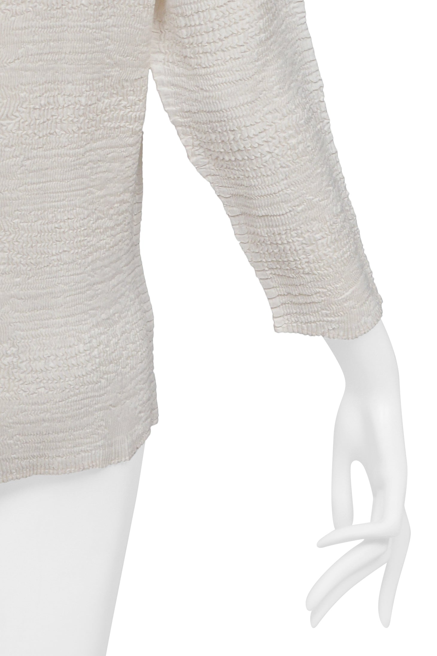ISSEY MIYAKE PLEATS PLEASE OFF WHITE PUCKER TOP WITH 3/4 LENGTH SLEEVES 2001