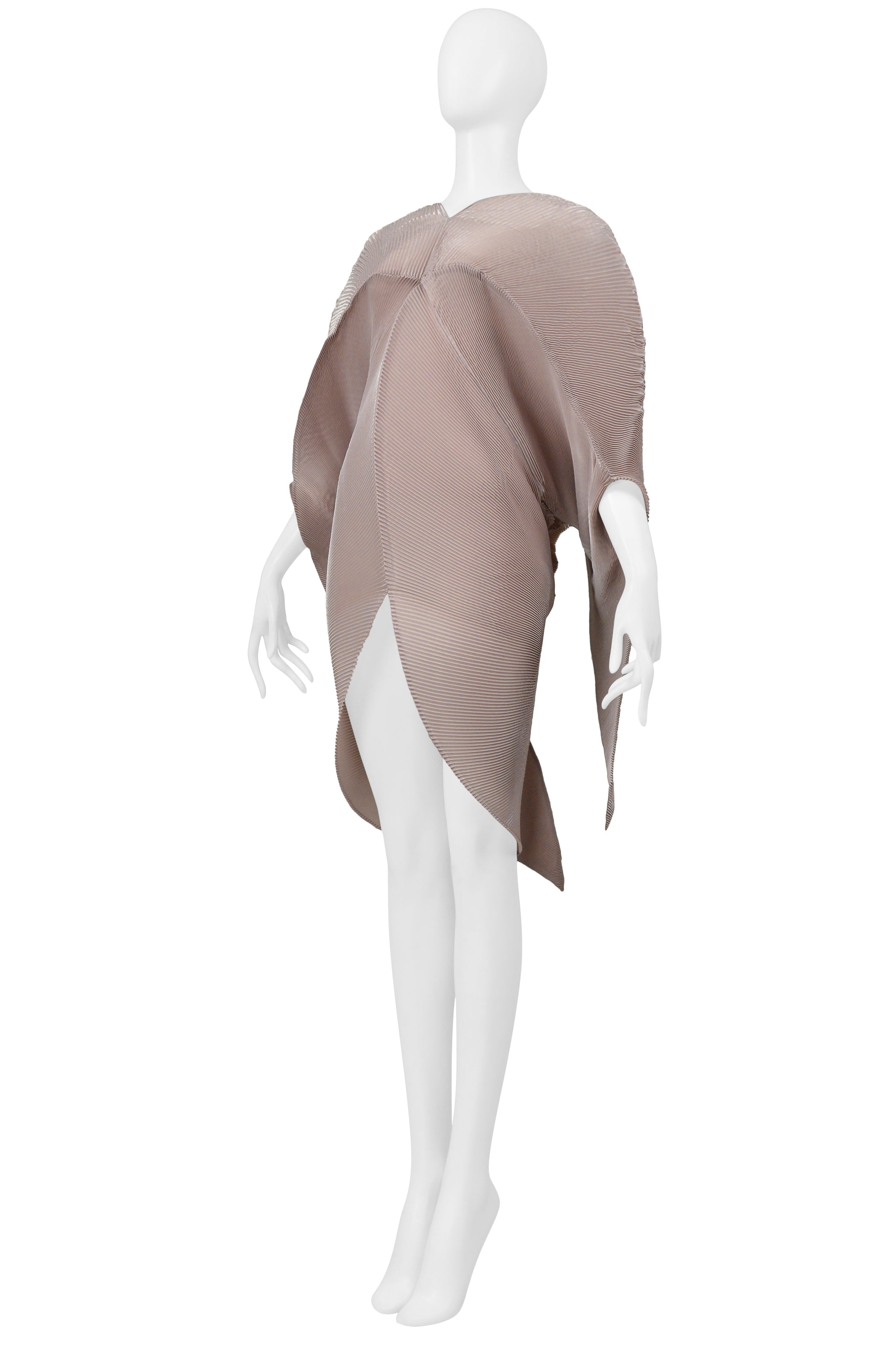 ISSEY MIYAKE CHAMPAGNE PLEATED ORGANIC SCULPTURAL DRESS 2001