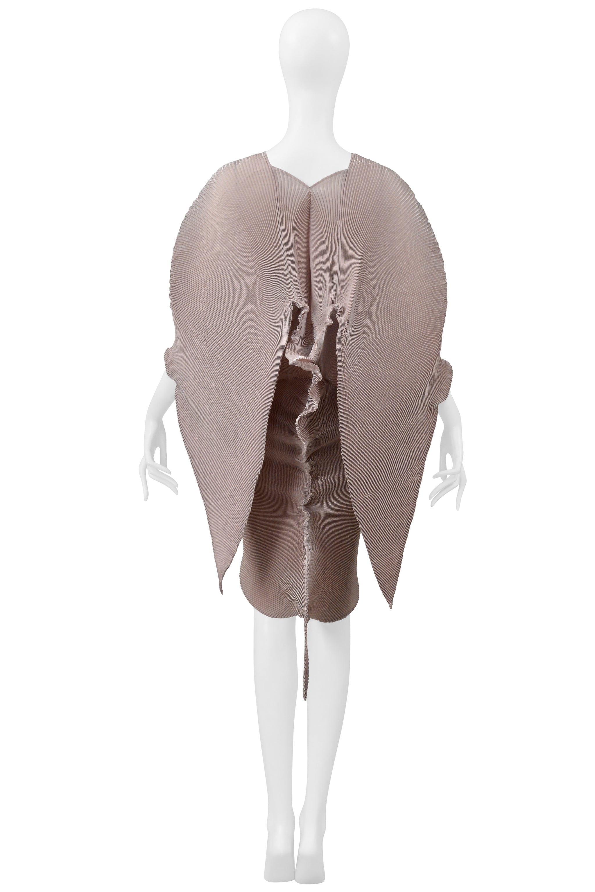 ISSEY MIYAKE CHAMPAGNE PLEATED ORGANIC SCULPTURAL DRESS 2001
